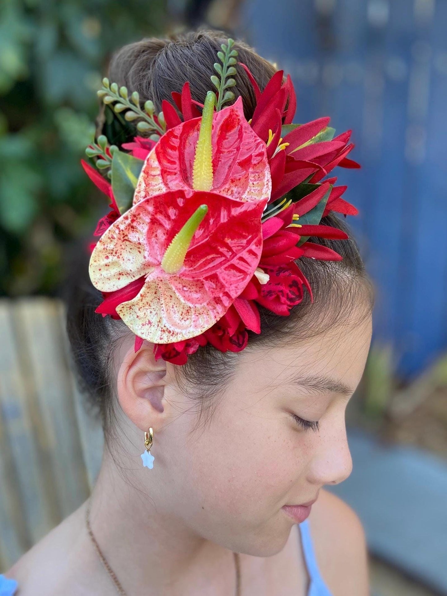 Hawaiian Anthurium Fern Orchid Tropical Wedding Graduation Hair Clip Tahitian Statement Piece Bridal Honeymoon Engagement Beach Photoshoot