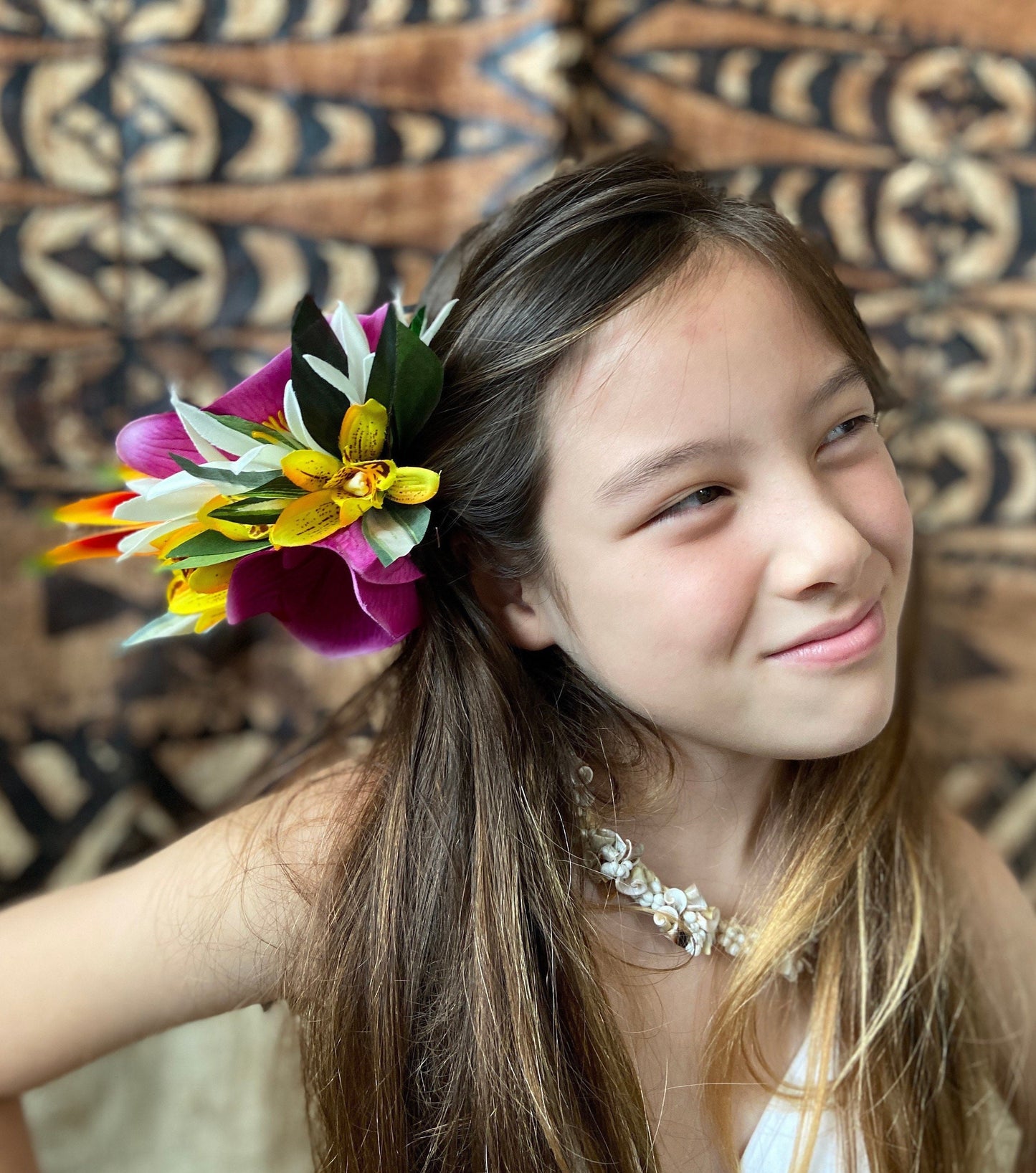 Hawaiian Flower Hair Clip Tahitian Costume Accessories Orchids & Heliconia Artificial Ti Leaf Tropical Hair Pin