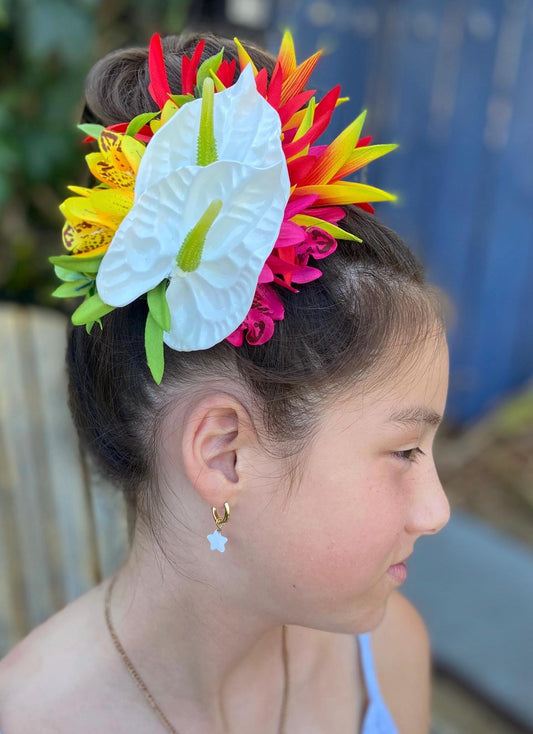 Hawaiian Anthurium Heliconia Orchid Tropical Wedding Graduation Hair Clip Tahitian Statement Piece Bridal Honeymoon Engagement Photoshoot
