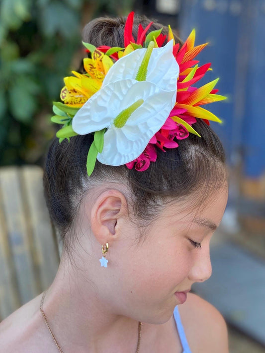 Hawaiian Anthurium Heliconia Orchid Tropical Wedding Graduation Hair Clip Tahitian Statement Piece Bridal Honeymoon Engagement Photoshoot