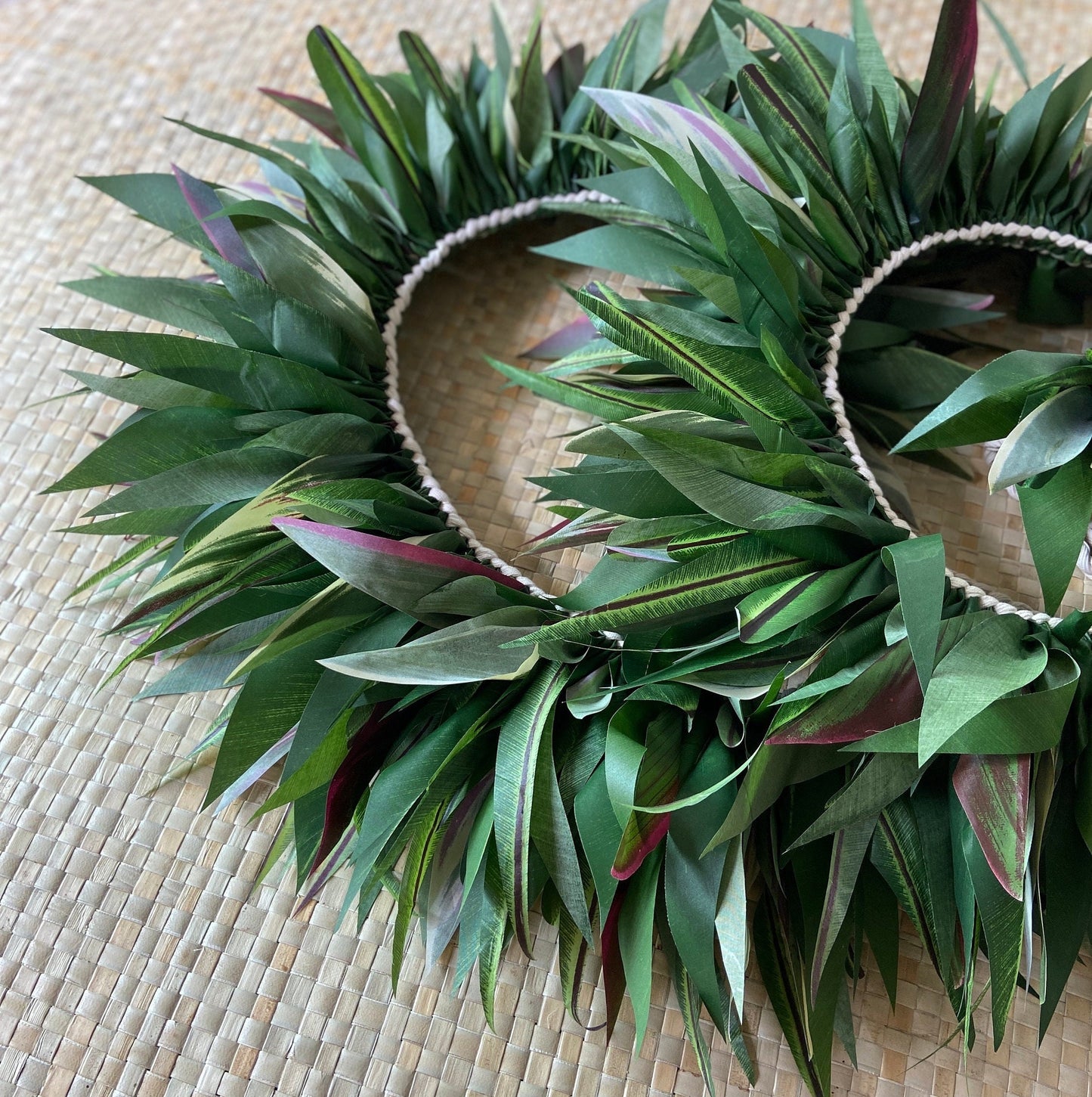 Long Silk Ti Leaf Hip Hei Extra Full Premium Braided Hip Belt Ti & Variegated Leaves Ori Tahiti, Hula Kahiko, Polynesian Dance