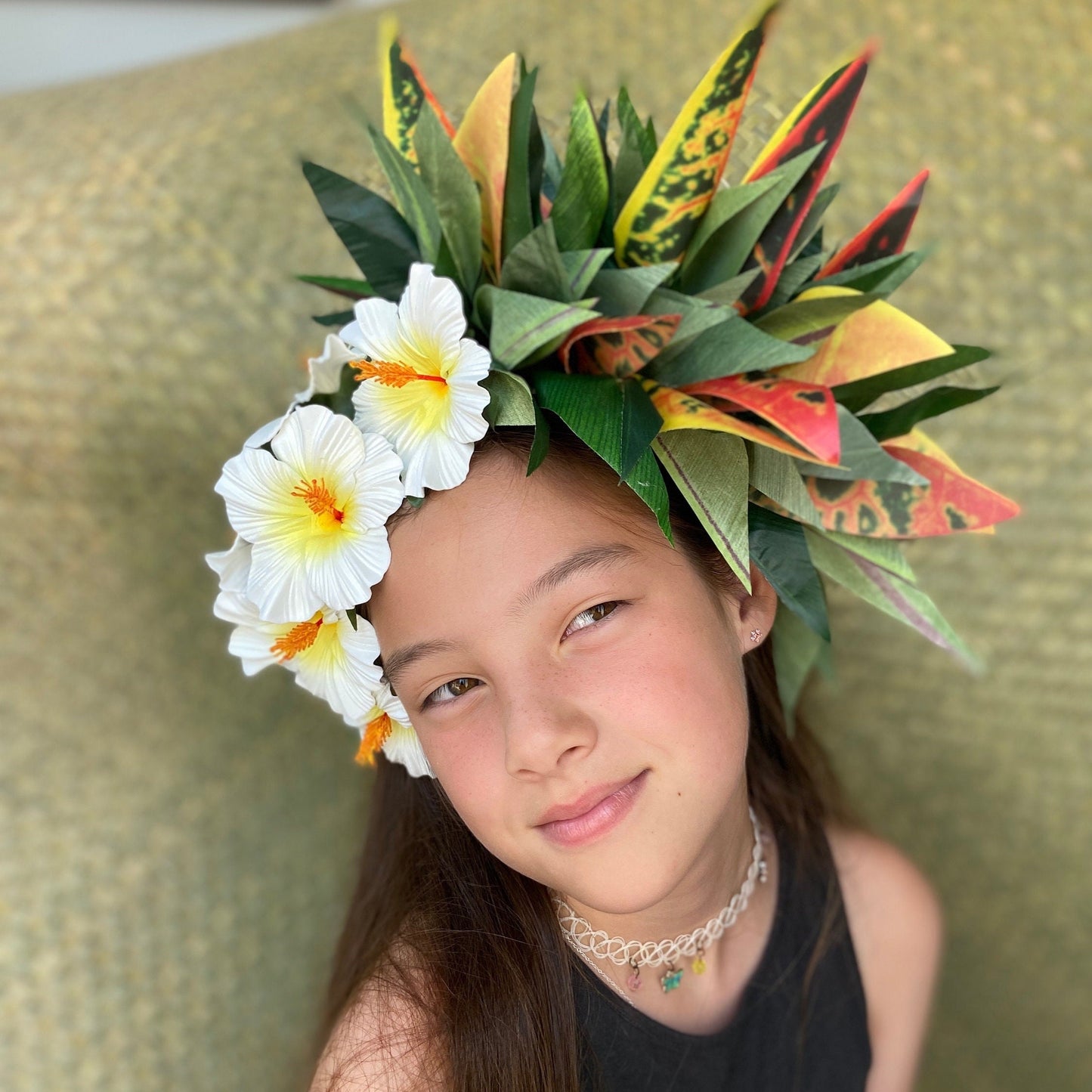 Polynesian Croton and Hibiscus Headdress