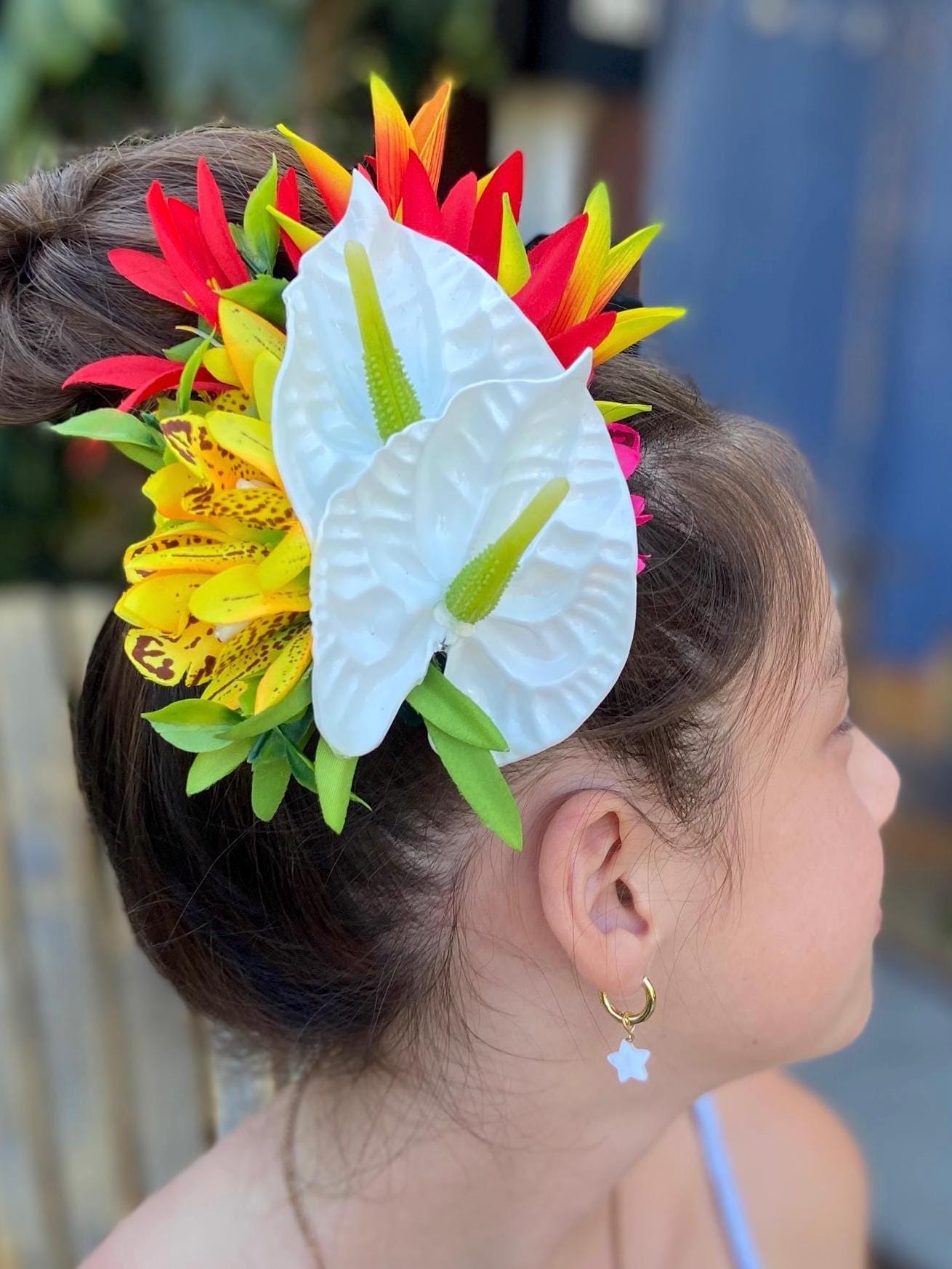 Hawaiian Anthurium Heliconia Orchid Tropical Wedding Graduation Hair Clip Tahitian Statement Piece Bridal Honeymoon Engagement Photoshoot