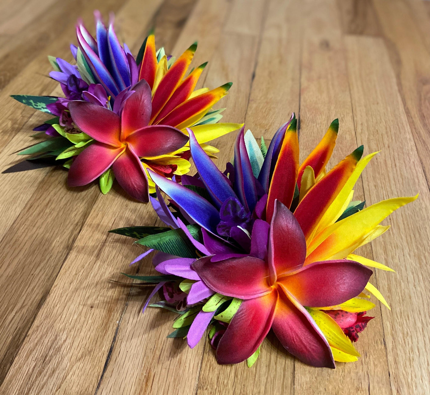 Hawaiian Hair Clip Tahitian Adornment Aparima Ahuroa Statement Piece Plumeria Orchid Bird of Paradise Artificial Ti Leaf Tropical Hair Pin