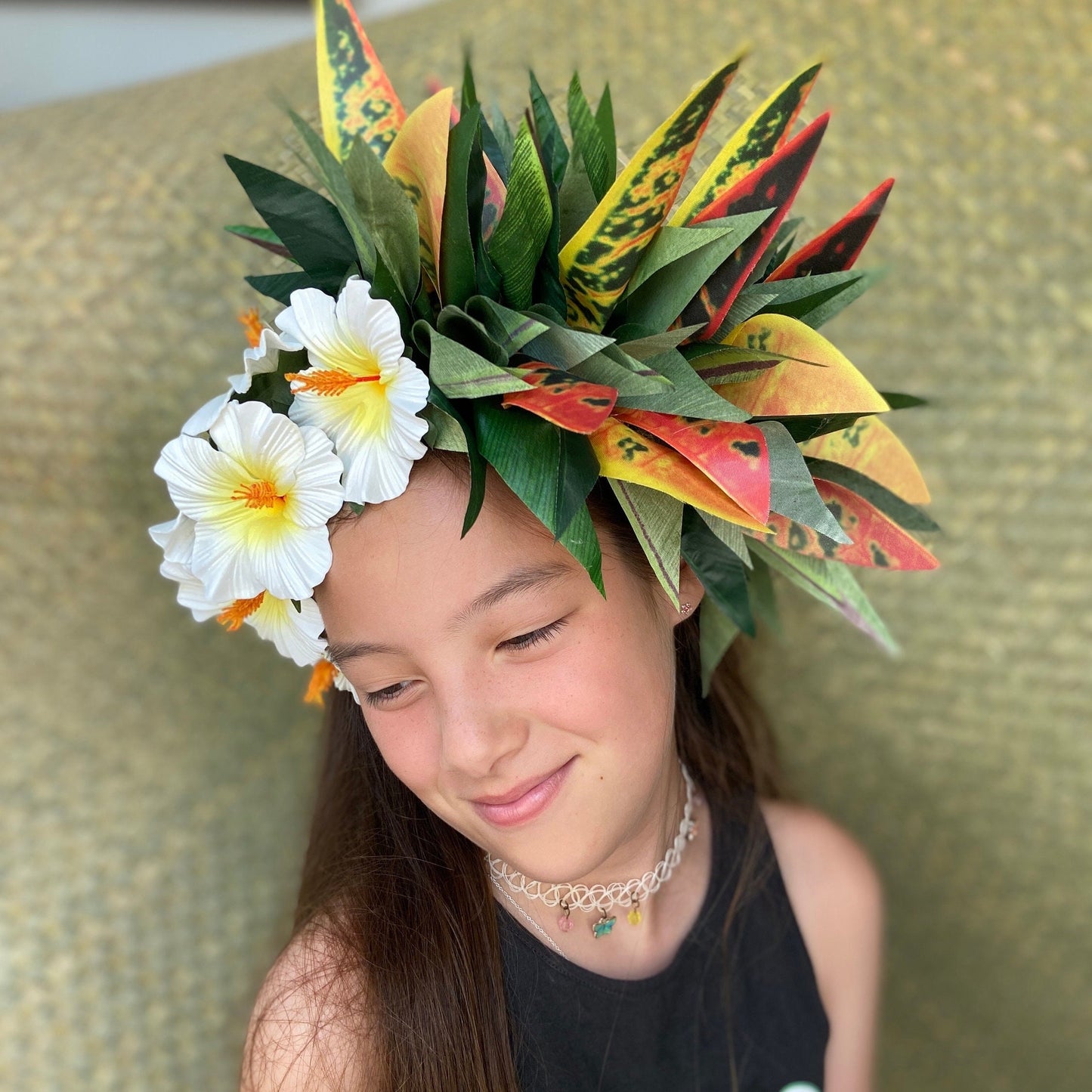 Polynesian Croton and Hibiscus Headdress