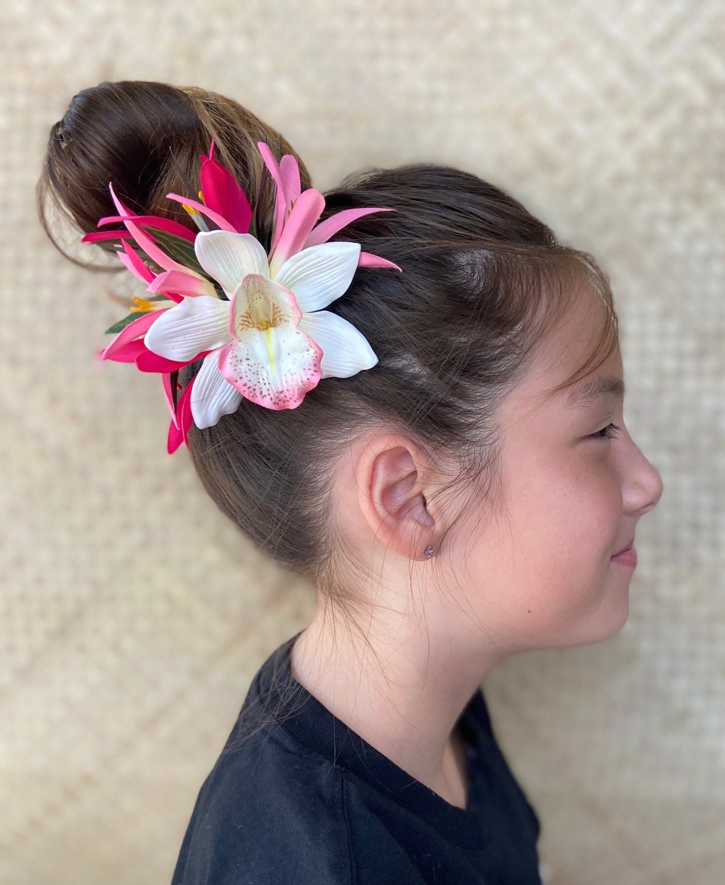 Hawaiian Flower Hair Clip Tahitian Costume Accessories Orchid & Spider Lily Artificial Ti Leaf Tropical Hairpin for Aparima Ahuroa Otea Solo