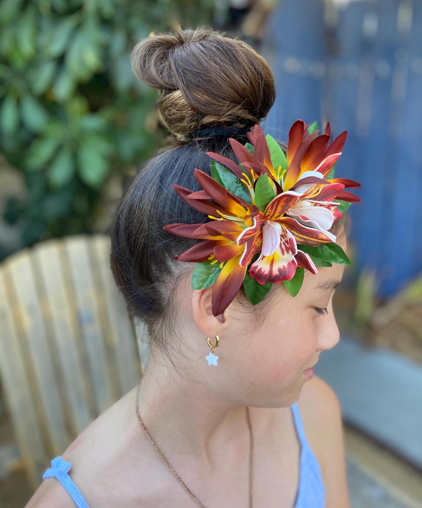Royal Hawaiian Orchid Hair Clip Tahitian Headdress Costume Aparima Ahuroa Statement Piece Spider Lily Floral Artificial Ti Leaf Hairpin