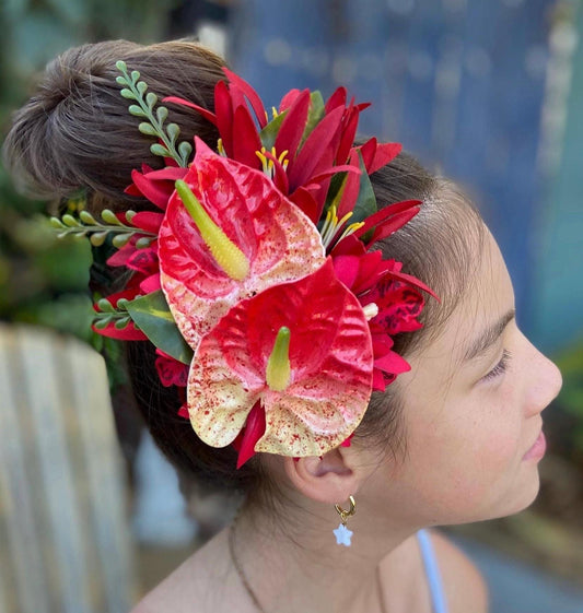 Hawaiian Anthurium Fern Orchid Tropical Wedding Graduation Hair Clip Tahitian Statement Piece Bridal Honeymoon Engagement Beach Photoshoot