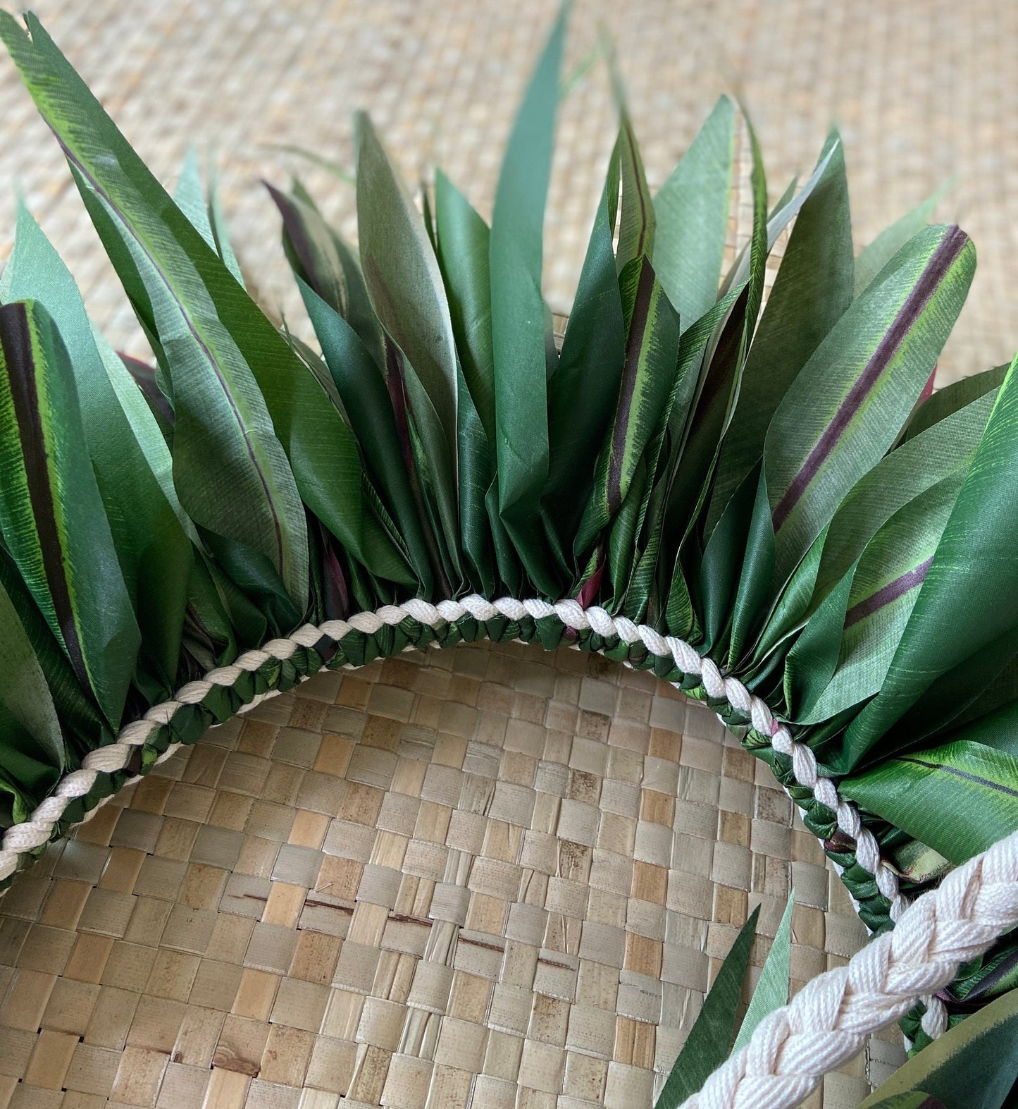 Long Silk Ti Leaf Hip Hei Extra Full Premium Braided Hip Belt Ti & Variegated Leaves Ori Tahiti, Hula Kahiko, Polynesian Dance