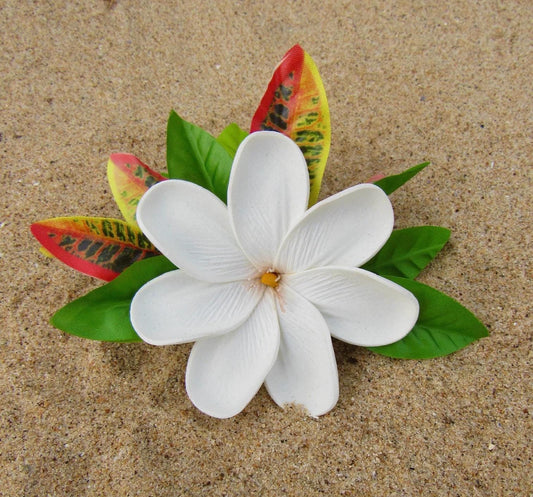 Tiare Tahiti Hair Clip Tahitian Gardenia Costume Accessories Maile & Croton Leaf Tropical Hairpin for Luau Mehura Aparima Ahuroa Otea Solo