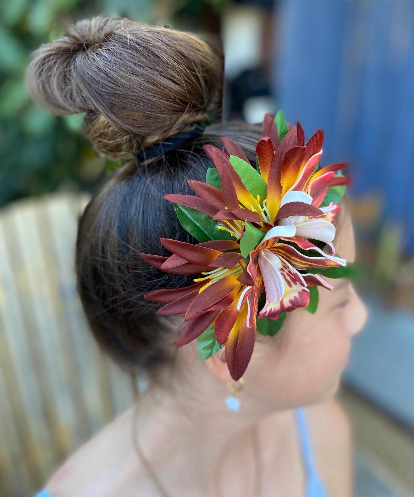 Royal Hawaiian Orchid Hair Clip Tahitian Headdress Costume Aparima Ahuroa Statement Piece Spider Lily Floral Artificial Ti Leaf Hairpin