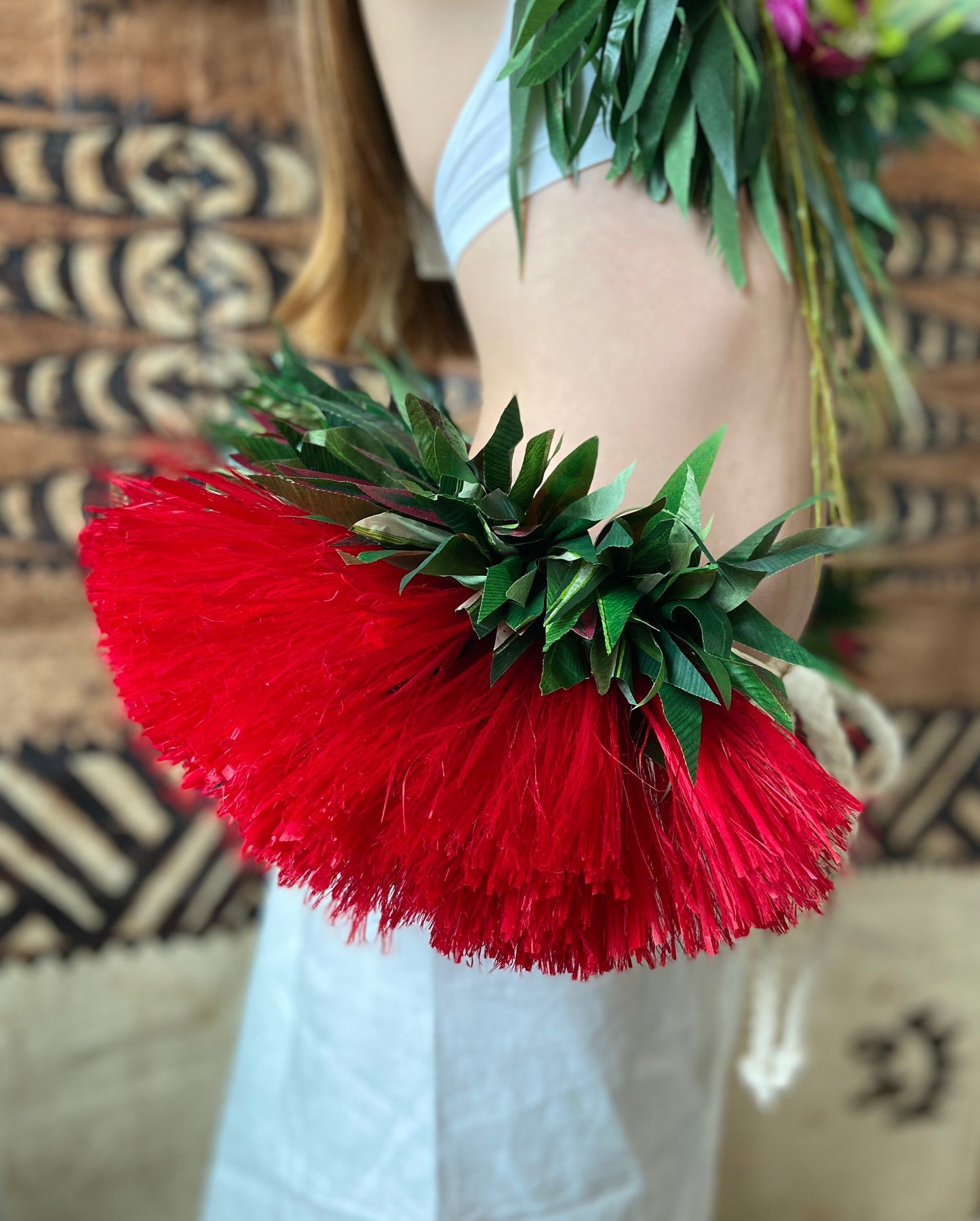 Layered Half Hip Hei Plum Silk Ti Leaf & Hau Performance Quality Reversible Belt Ori Tahiti Hula Kahiko Polynesian Dance Beach Wedding