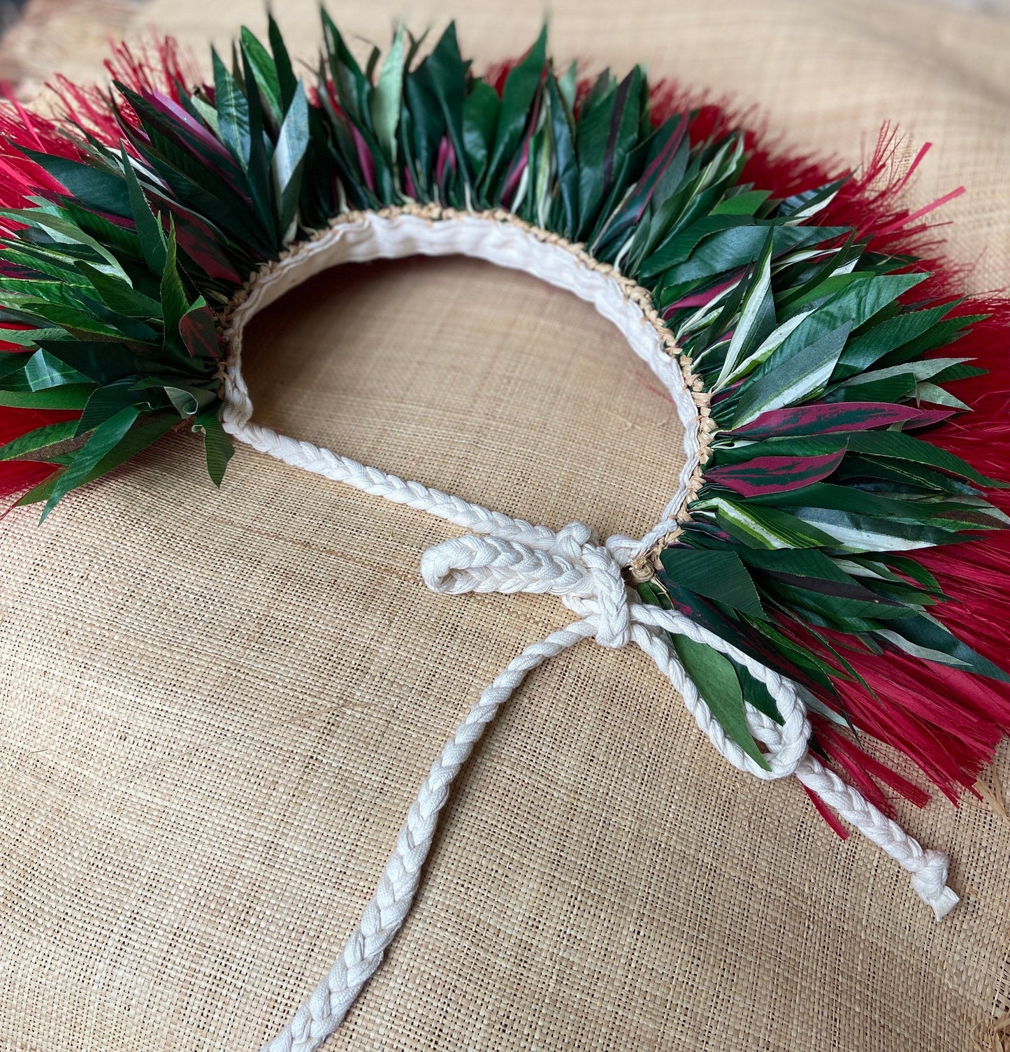 Layered Half Hip Hei Plum Silk Ti Leaf & Hau Performance Quality Reversible Belt Ori Tahiti Hula Kahiko Polynesian Dance Beach Wedding