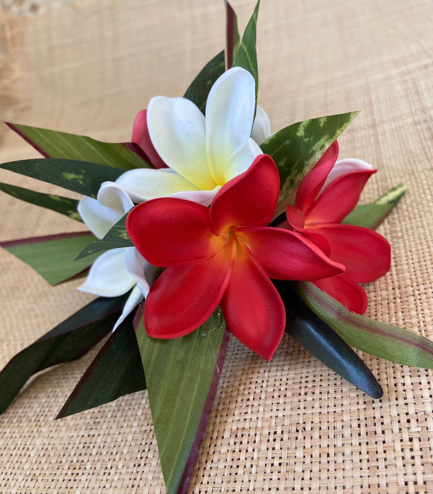 Royal Hawaiian Hair Clip Princessa Frangipani Plumeria Adornment for Hair or Bra Strap Hula Siva Samoa Ori Tahiti Heiva and Hoike