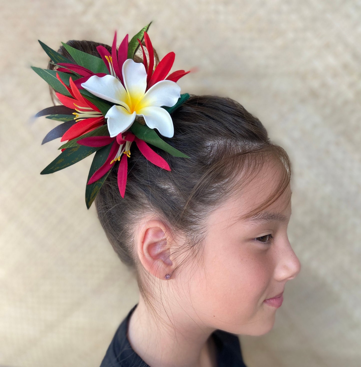 Royal Hawaiian Plumeria Hair Clip Tahitian Headdress Costume Aparima Ahuroa Statement Piece Spider Lily Floral Artificial Ti Leaf Hairpin