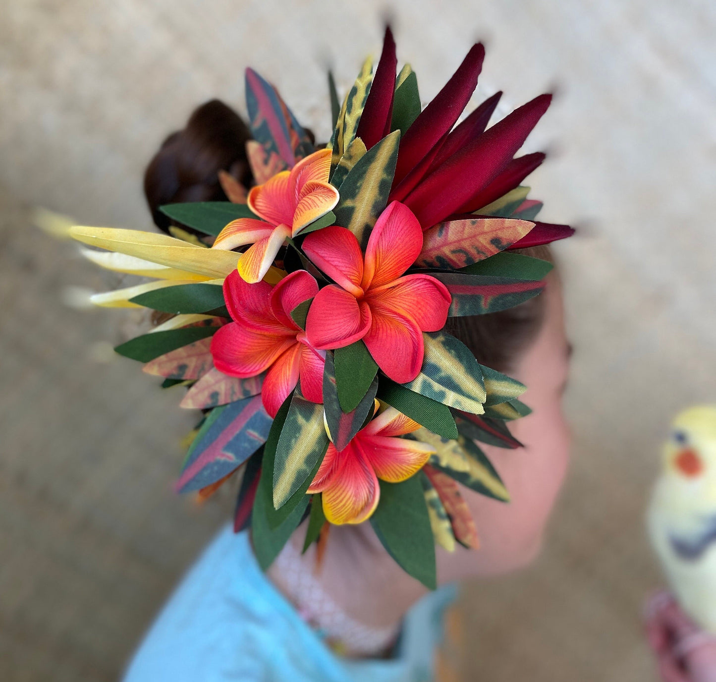 Royal Polynesian Hair Clip Tahitian Headdress Costume for Aparima Ahuroa Hula Statement Piece Bridal Plumeria Fascinator Hair Pin