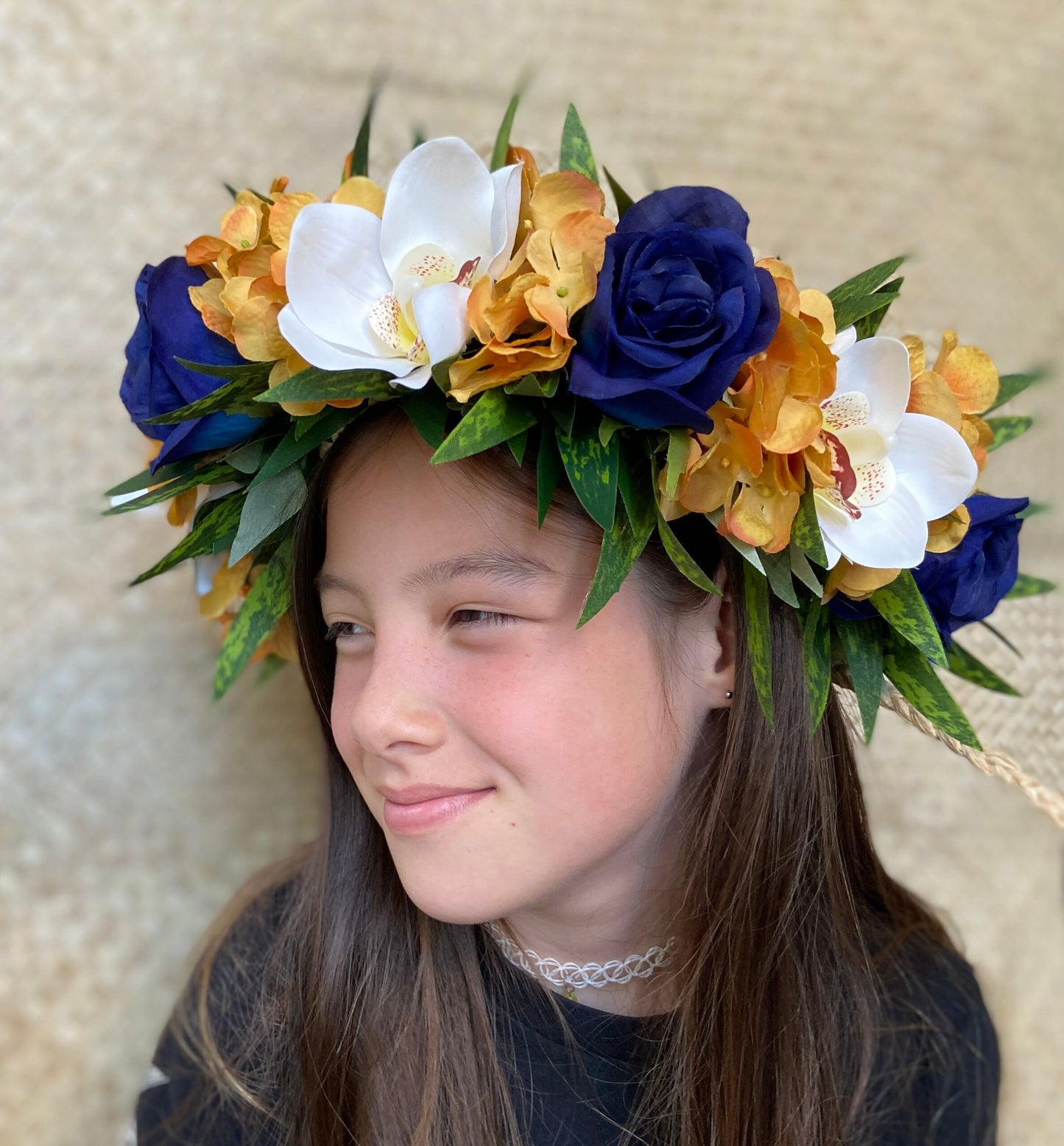 Graduation Lei Po'o Premium Flower Crown University of California Blue & Gold