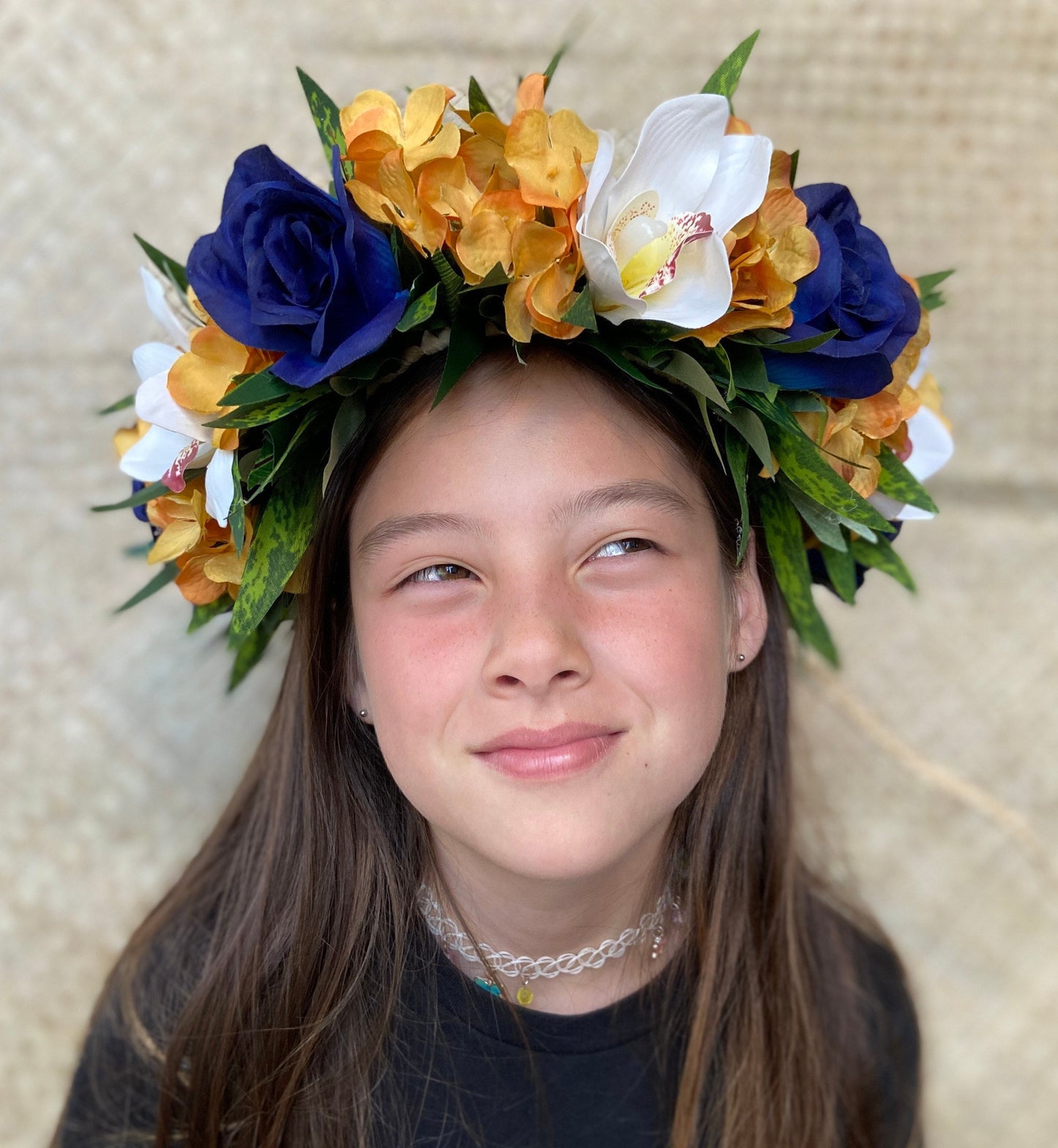 Graduation Lei Po'o Premium Flower Crown University of California Blue & Gold