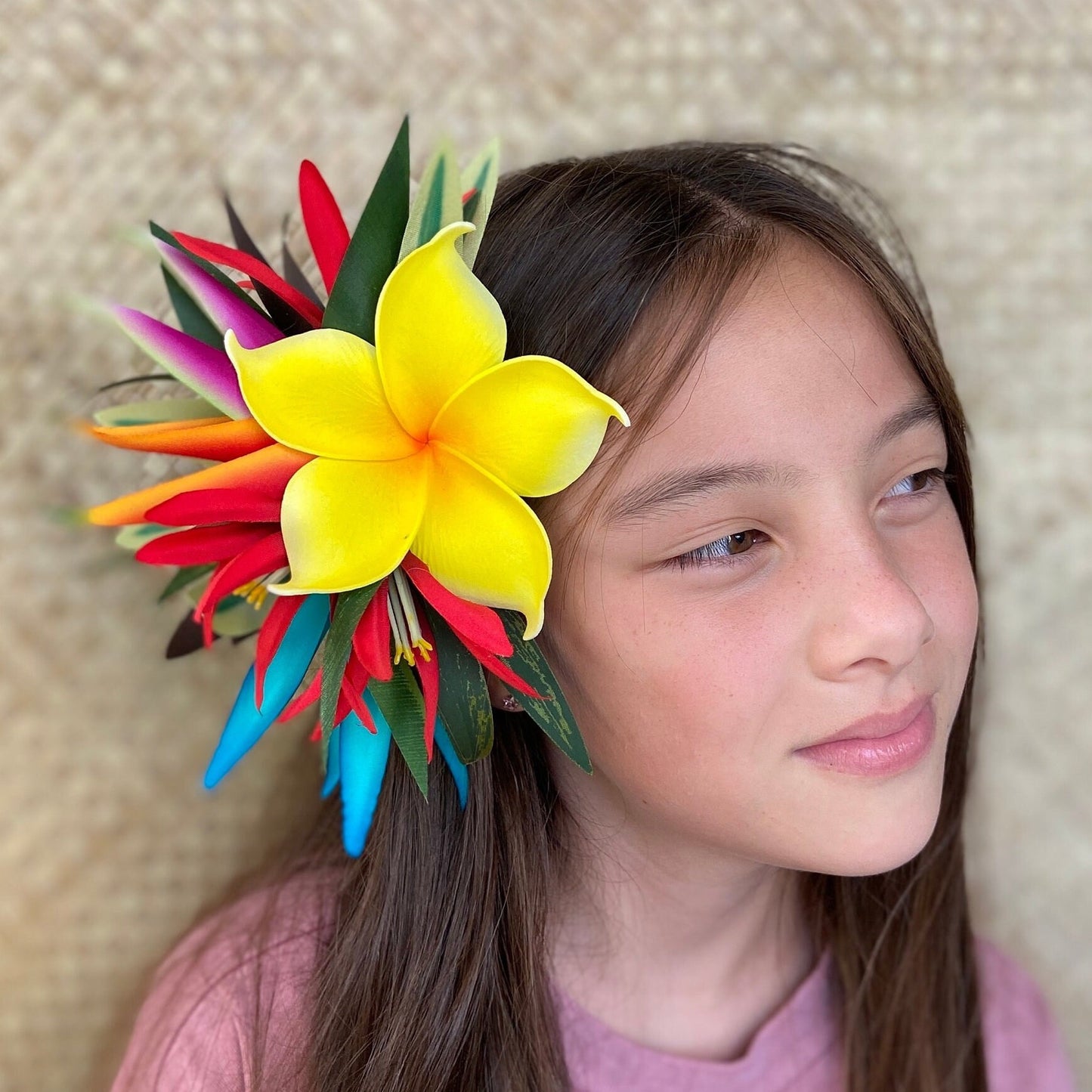 Hawaiian Hair Clip Tahitian Adornment Aparima Ahuroa Statement Piece Plumeria Bird of Paradise Spider Lily Vintage Tropical Elegant Hair Pin