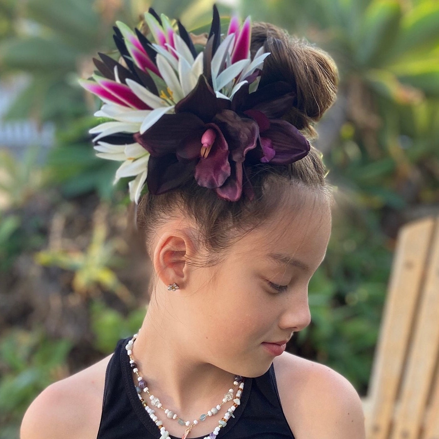 Hawaiian Flower Hair Clip Tahitian Costume Accessories Orchids & Heliconia Artificial Ti Leaf Tropical Hairpin for Aparima Ahuroa Otea Solo