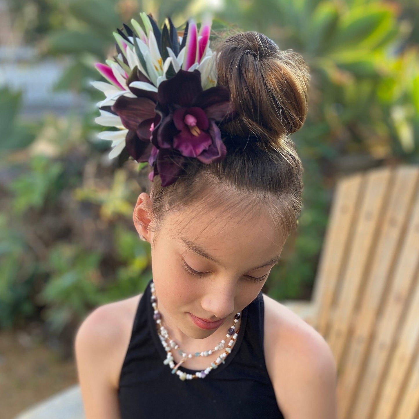 Hawaiian Flower Hair Clip Tahitian Costume Accessories Orchids & Heliconia Artificial Ti Leaf Tropical Hairpin for Aparima Ahuroa Otea Solo