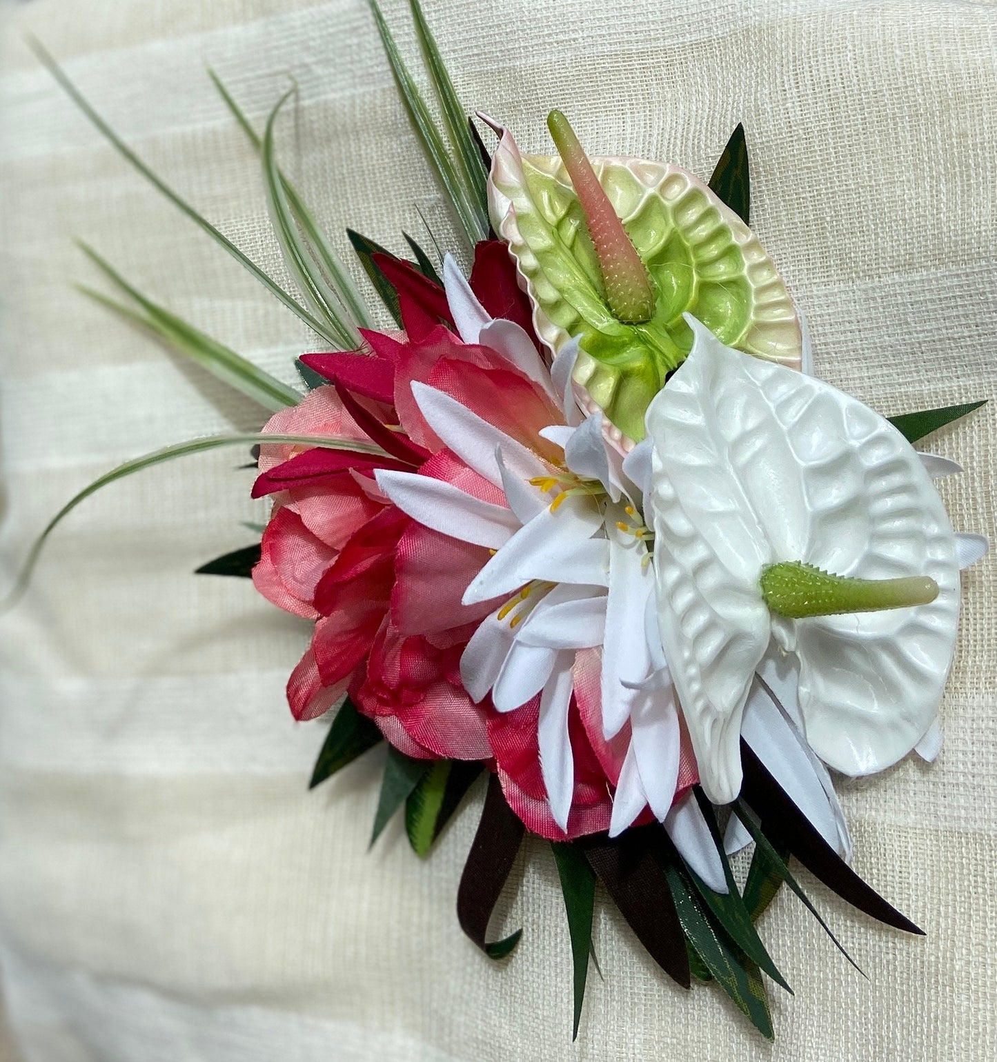 Royal Sunset Anthurium Hair Clip Tahitian Headdress Costume for Aparima Ahuroa Hula Statement Piece Bridal Plumeria Fascinator Hair Pin