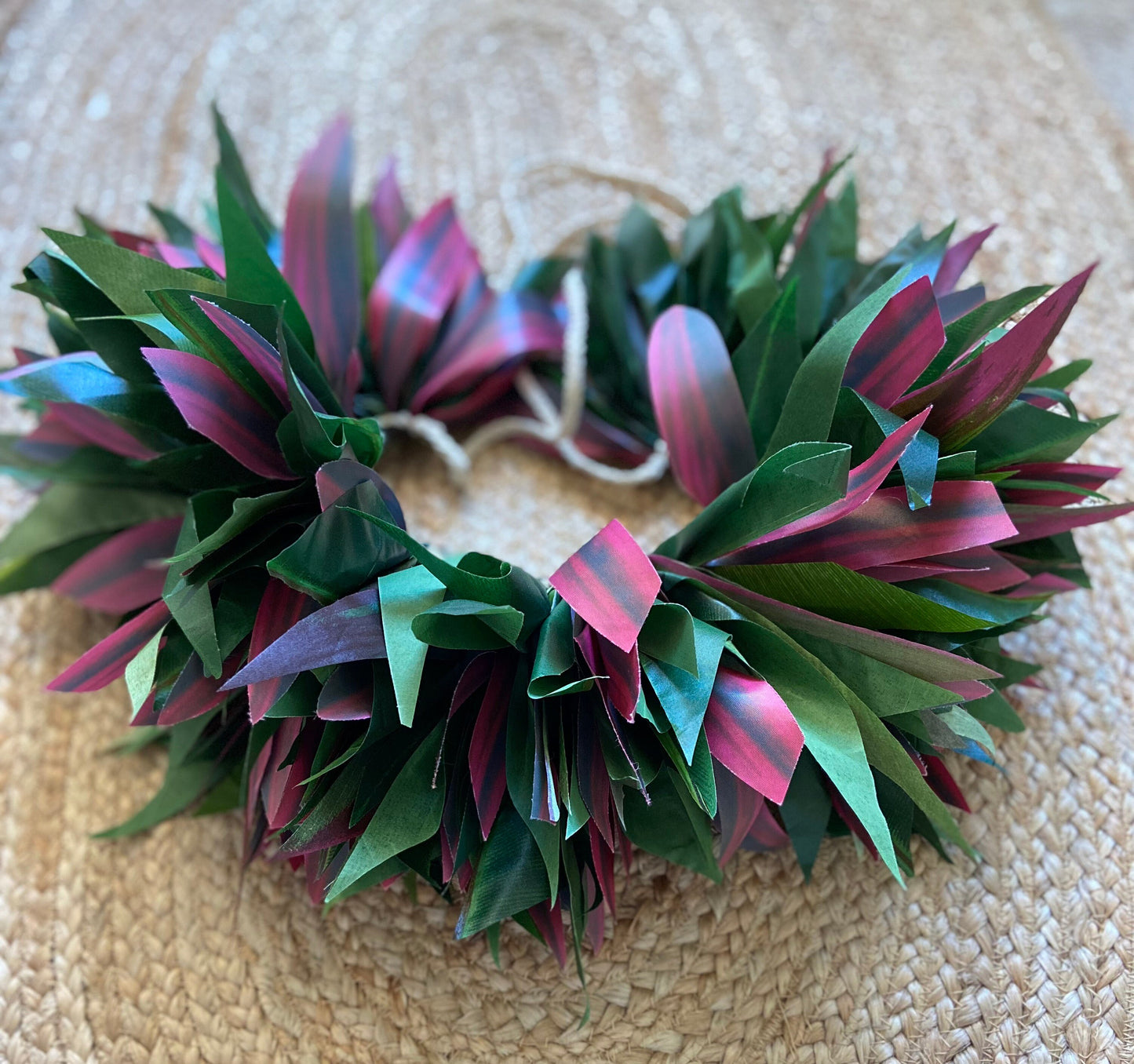 Keiki Half Hip Hei Plum Silk Ti Leaf Tamārii Performance Quality Competition Grade Reversible Belt Ori Tahiti Polynesian Dance Photoshoots