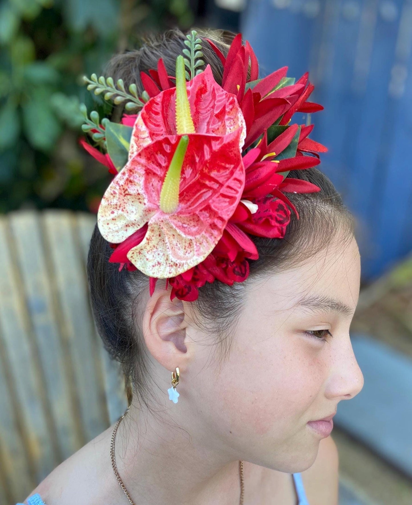 Hawaiian Anthurium Fern Orchid Tropical Wedding Graduation Hair Clip Tahitian Statement Piece Bridal Honeymoon Engagement Beach Photoshoot