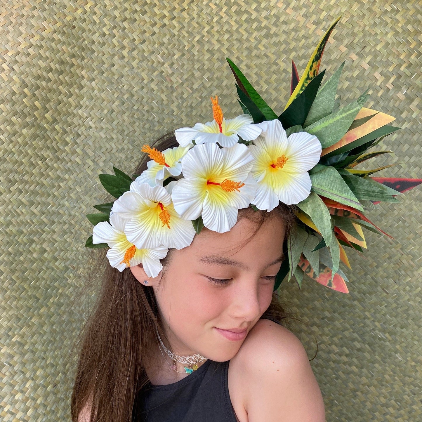 Polynesian Croton and Hibiscus Headdress
