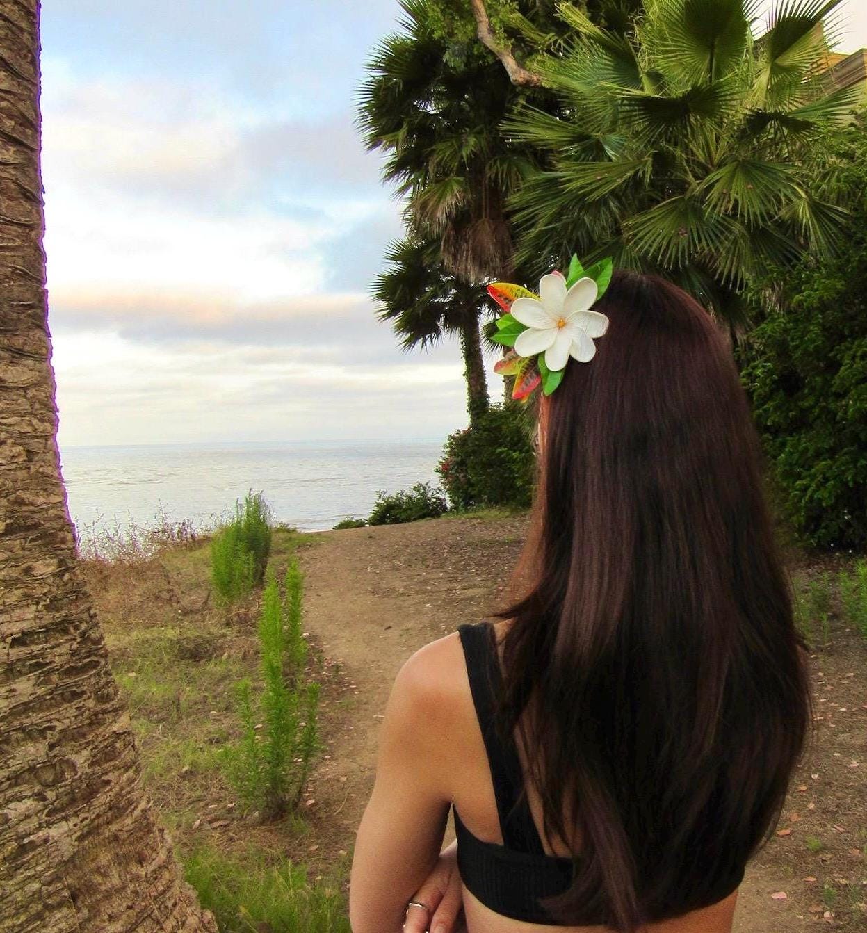 Tiare Tahiti Hair Clip Tahitian Gardenia Costume Accessories Maile & Croton Leaf Tropical Hairpin for Luau Mehura Aparima Ahuroa Otea Solo