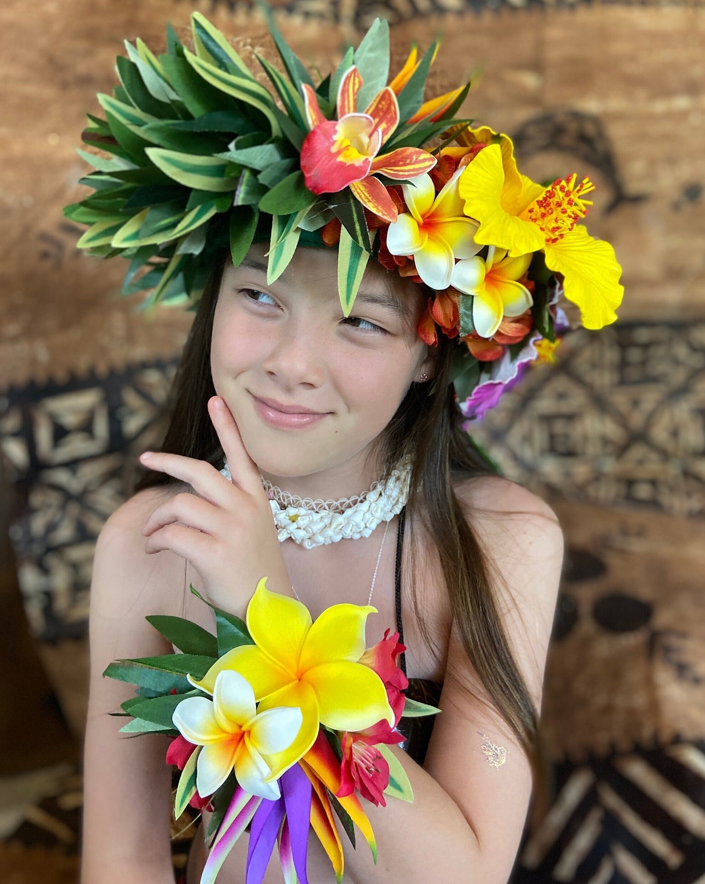 Hawaiian Hair Clip Tahitian Adornment Aparima Ahuroa Statement Piece Sunrise Sunset Twin Plumeria Vintage Tropical Elegant Hair Pin