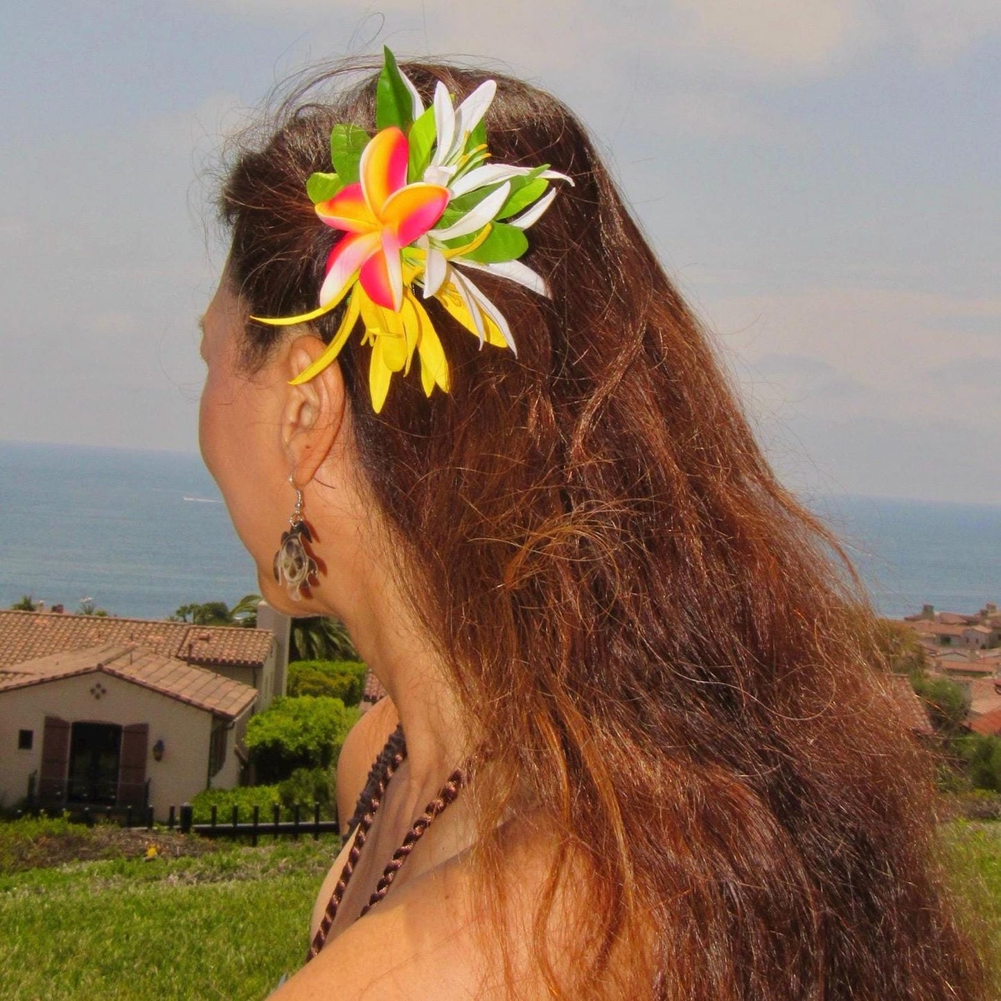 Hawaiian Plumeria Hair Clip Tahitian Costume Accessories Maile & Spider Lily Artificial Ti Leaf Tropical Hairpin Aparima Ahuroa Otea Solo