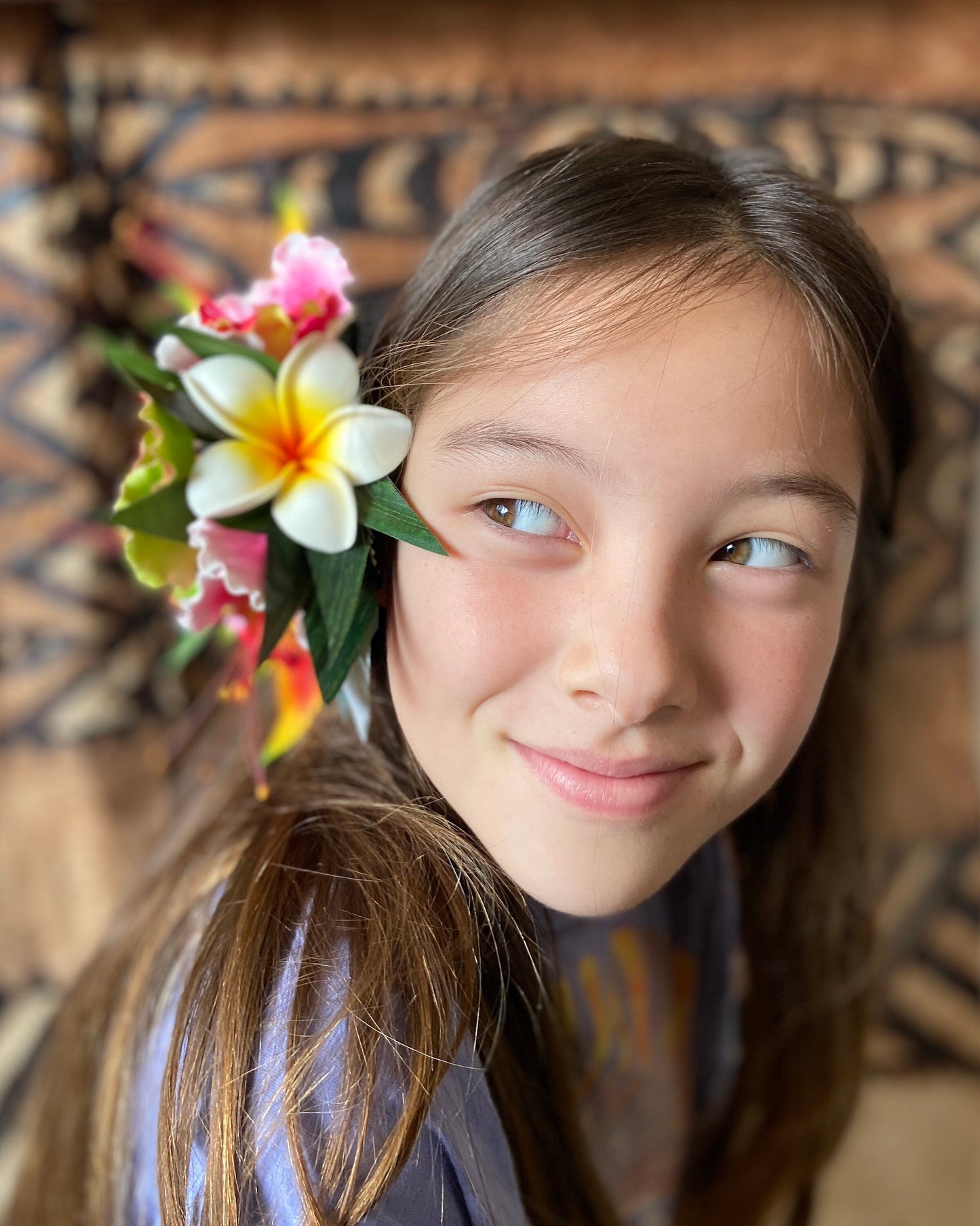 Hawaiian Ohai Ali’i Hair Clip Tahitian Headdress Costume Aparima Ahuroa Statement Piece Bridal Plumeria Artificial Ti Leaf Hair Pin