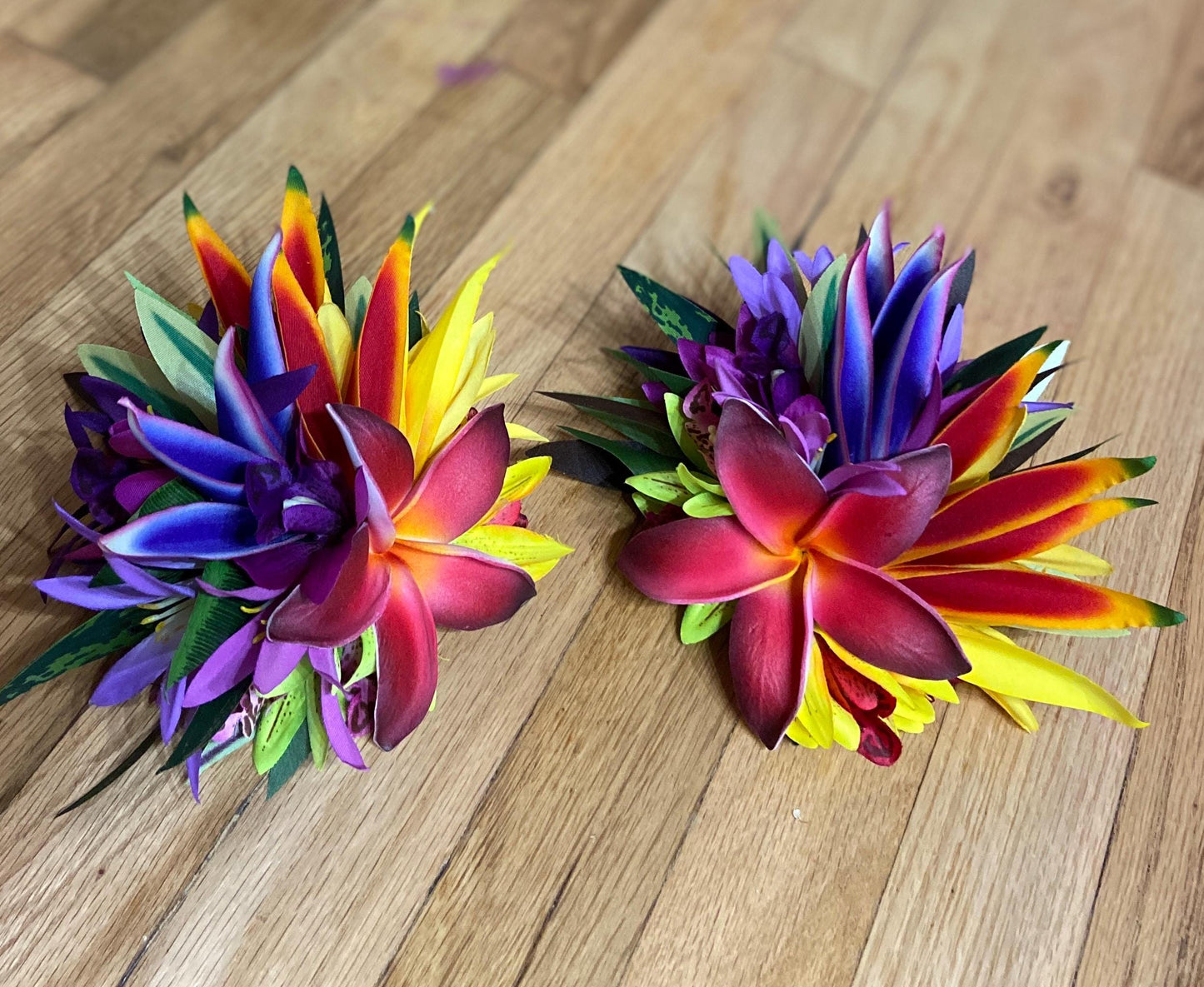 Hawaiian Hair Clip Tahitian Adornment Aparima Ahuroa Statement Piece Plumeria Orchid Bird of Paradise Artificial Ti Leaf Tropical Hair Pin
