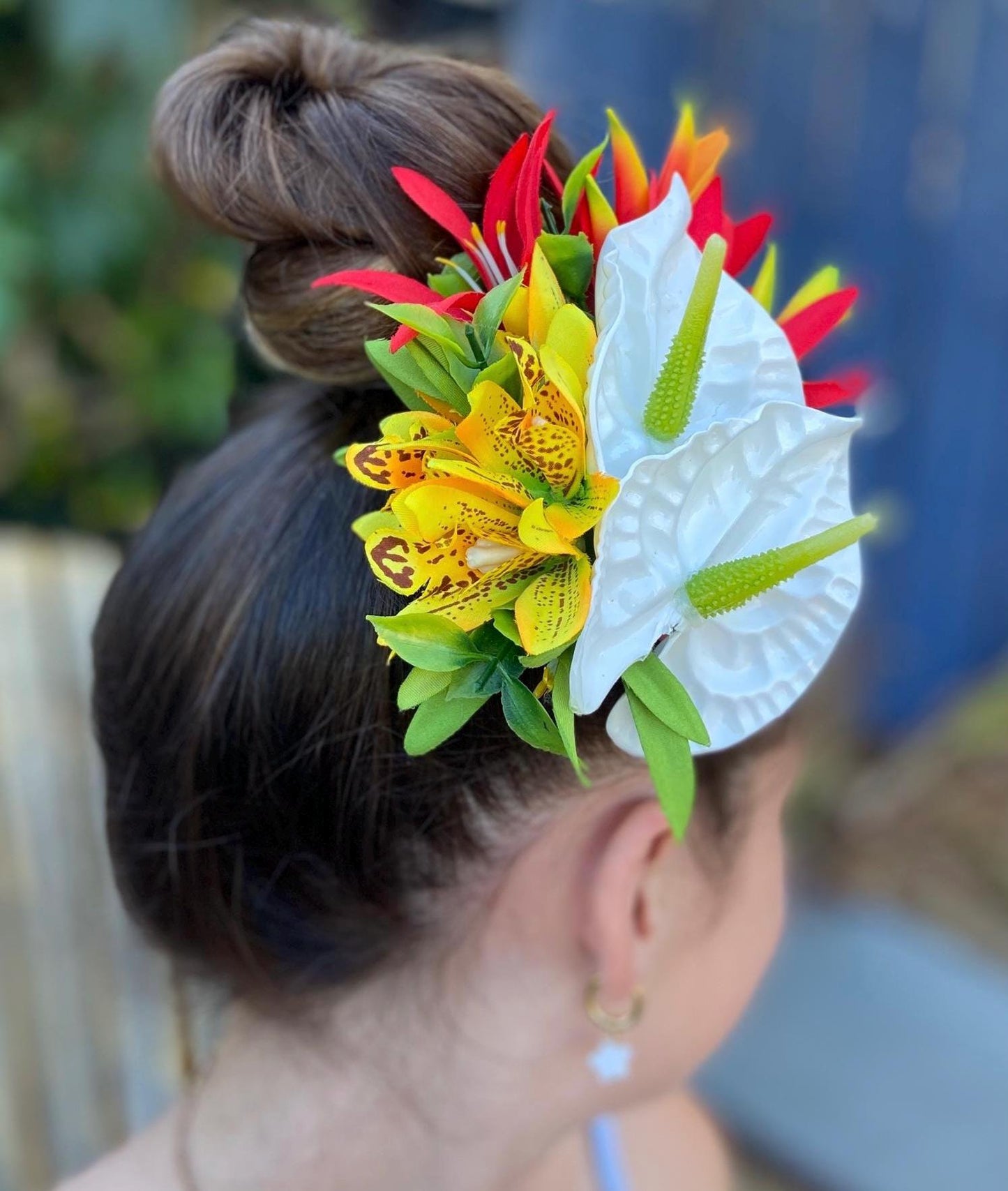 Hawaiian Anthurium Heliconia Orchid Tropical Wedding Graduation Hair Clip Tahitian Statement Piece Bridal Honeymoon Engagement Photoshoot