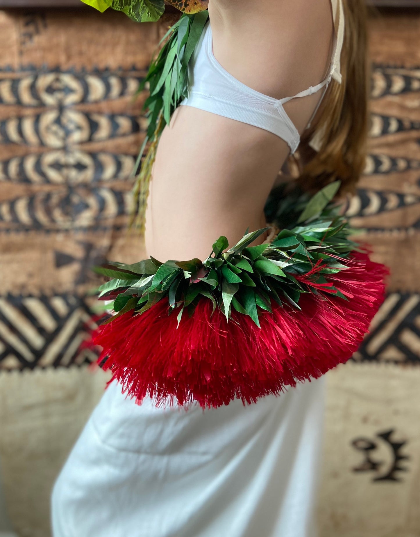 Layered Half Hip Hei Plum Silk Ti Leaf & Hau Performance Quality Reversible Belt Ori Tahiti Hula Kahiko Polynesian Dance Beach Wedding