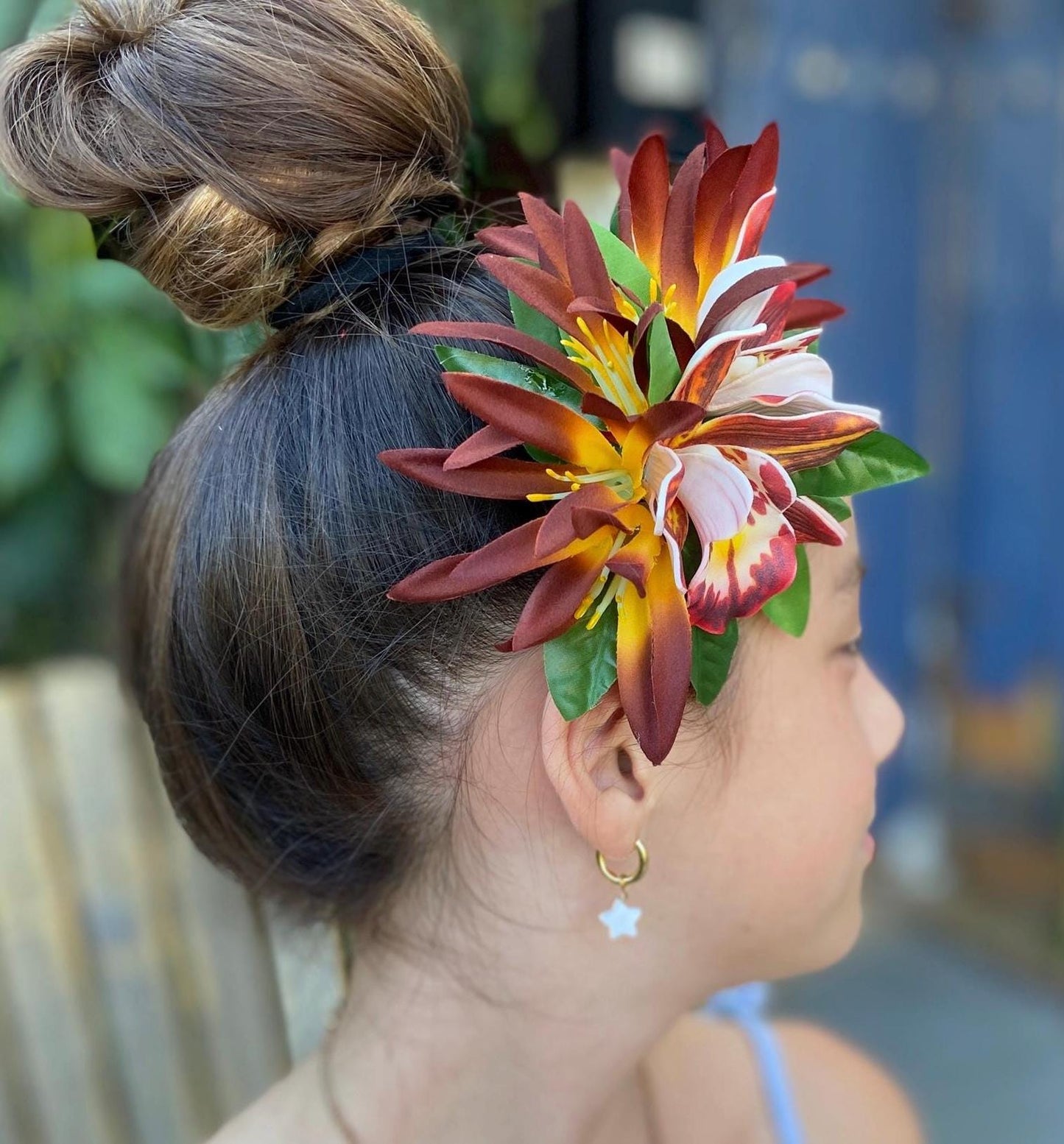 Royal Hawaiian Orchid Hair Clip Tahitian Headdress Costume Aparima Ahuroa Statement Piece Spider Lily Floral Artificial Ti Leaf Hairpin