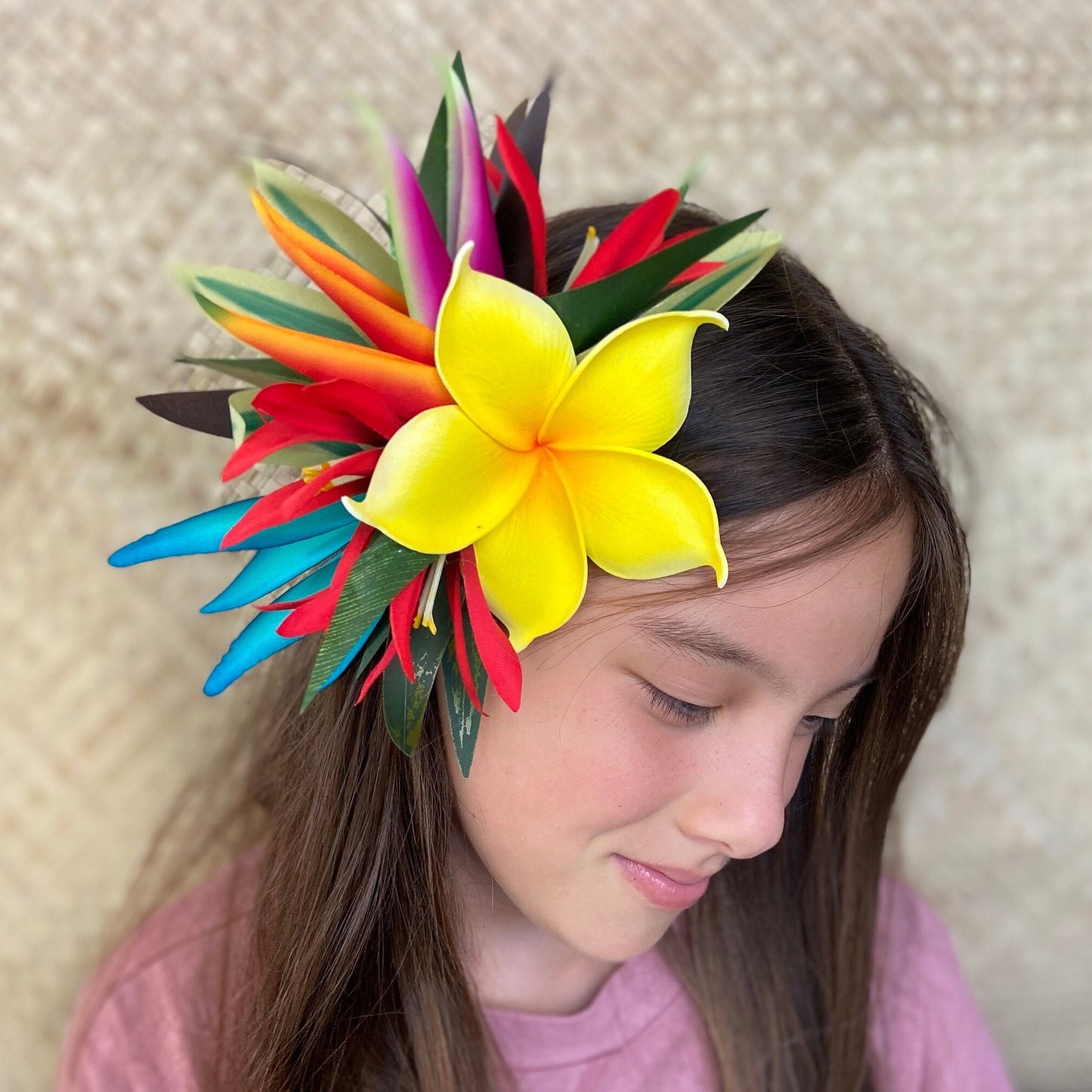 Hawaiian Hair Clip Tahitian Adornment Aparima Ahuroa Statement Piece Plumeria Bird of Paradise Spider Lily Vintage Tropical Elegant Hair Pin