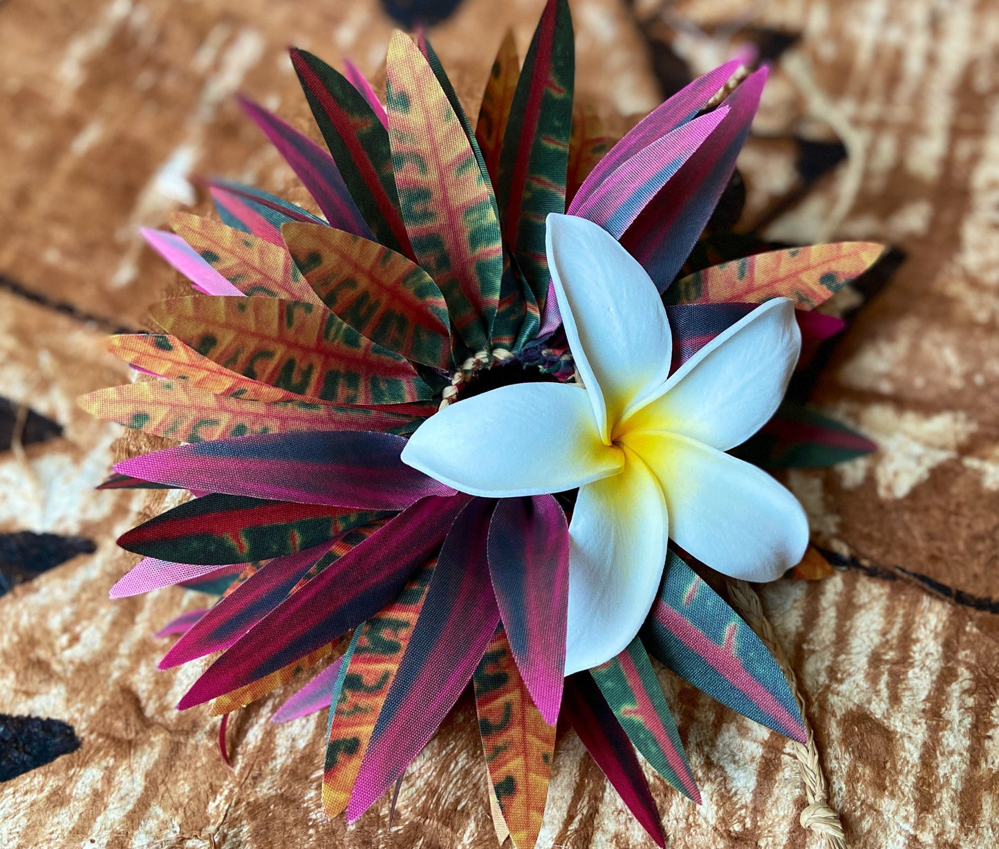 Plumeria and Croton Leaf Kupe'e