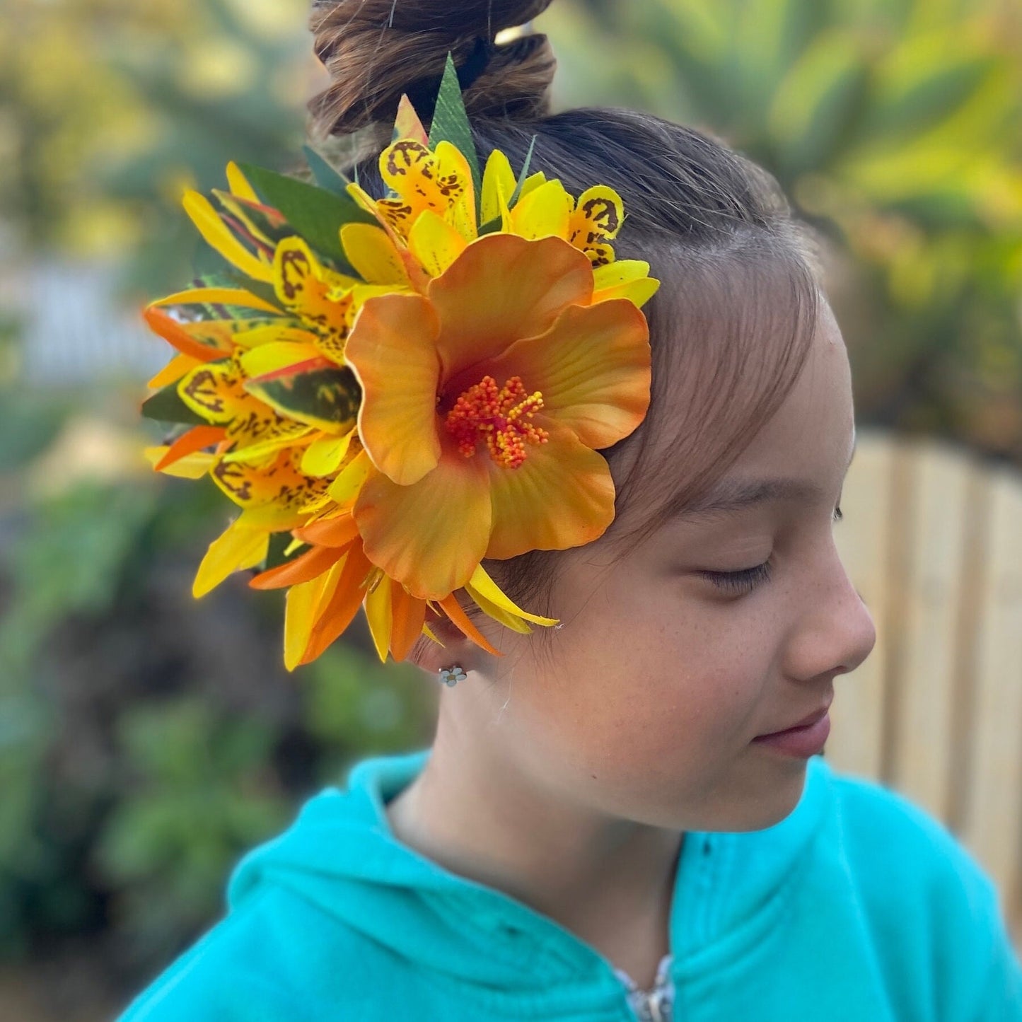 Hawaiian Flower Hair Clip Tahitian Costume Accessories Moonlight Hibiscus Artificial Ti Leaf Tropical Hairpin for Aparima Ahuroa Otea Solo