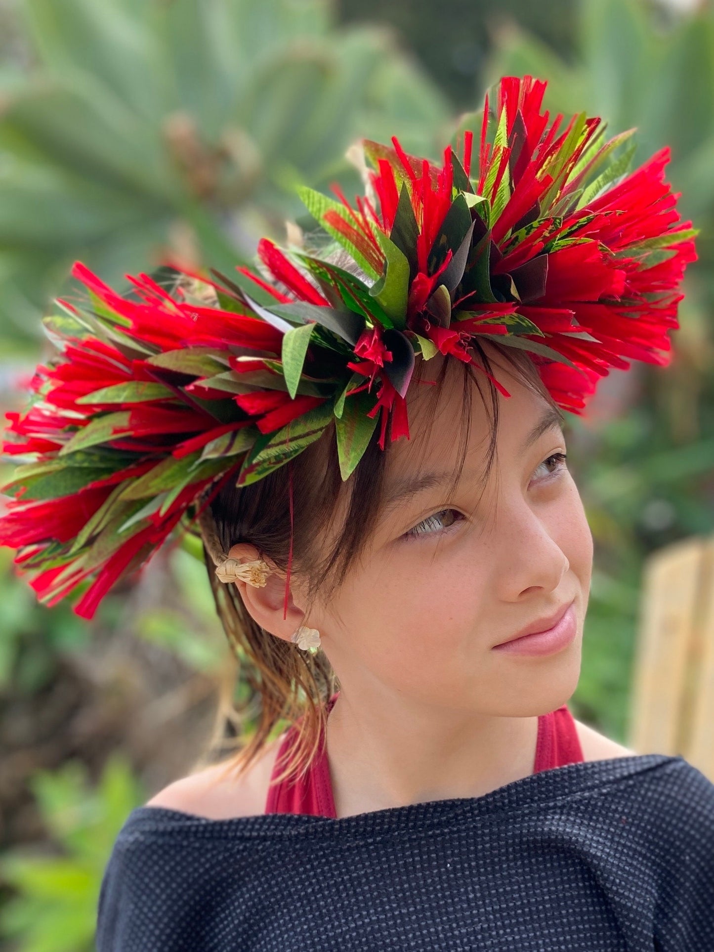 Ti Leaf Lei Po'o with Option to Add Samoan Hau More Kiriau