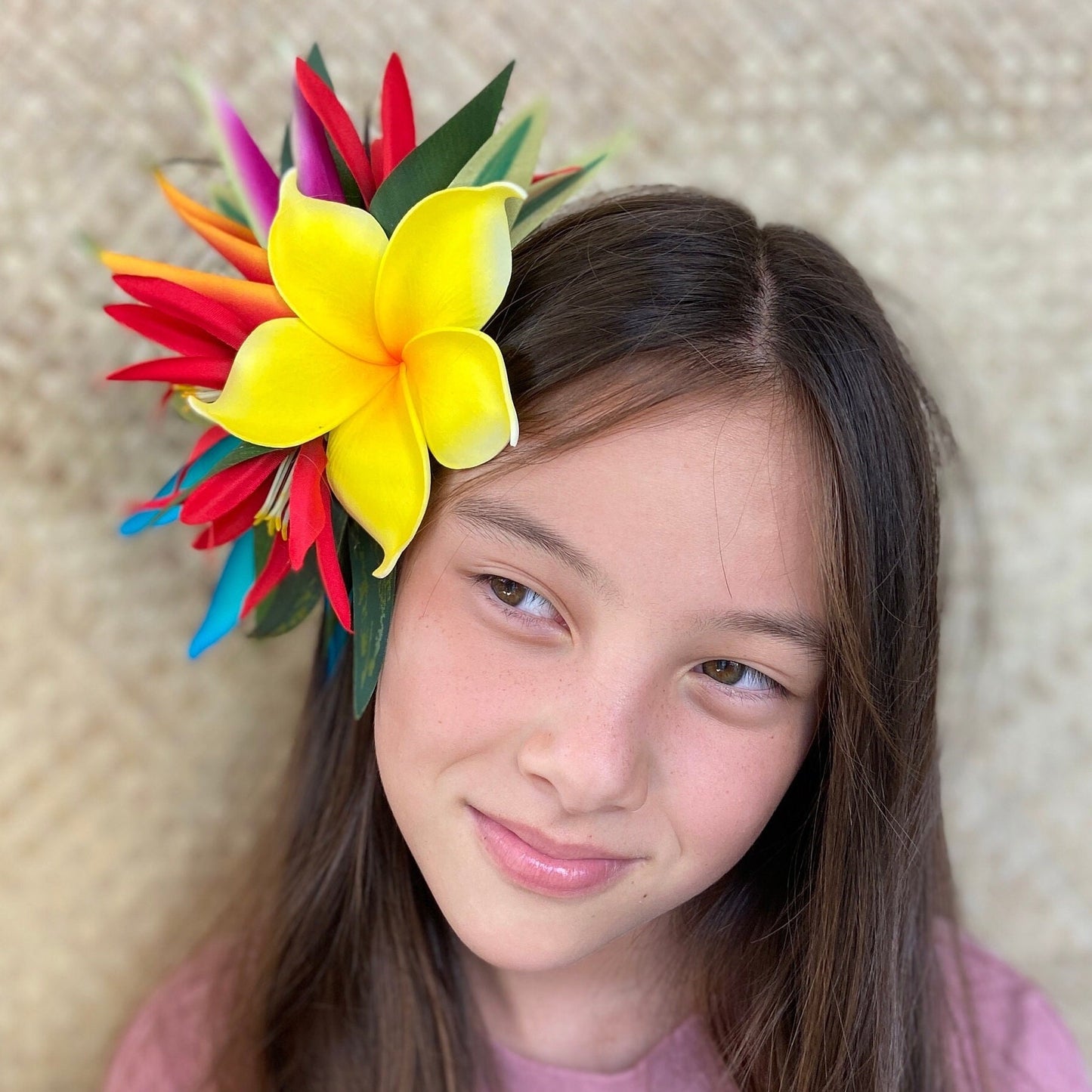 Hawaiian Hair Clip Tahitian Adornment Aparima Ahuroa Statement Piece Plumeria Bird of Paradise Spider Lily Vintage Tropical Elegant Hair Pin