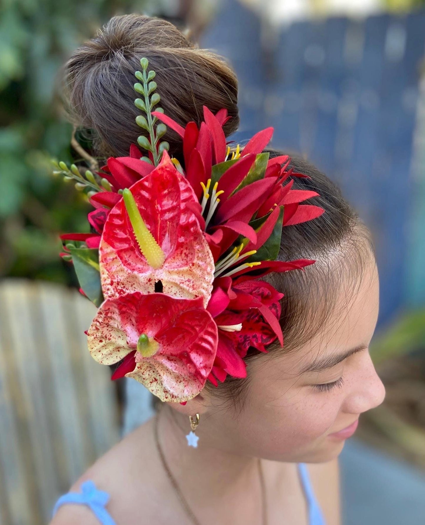 Hawaiian Anthurium Fern Orchid Tropical Wedding Graduation Hair Clip Tahitian Statement Piece Bridal Honeymoon Engagement Beach Photoshoot