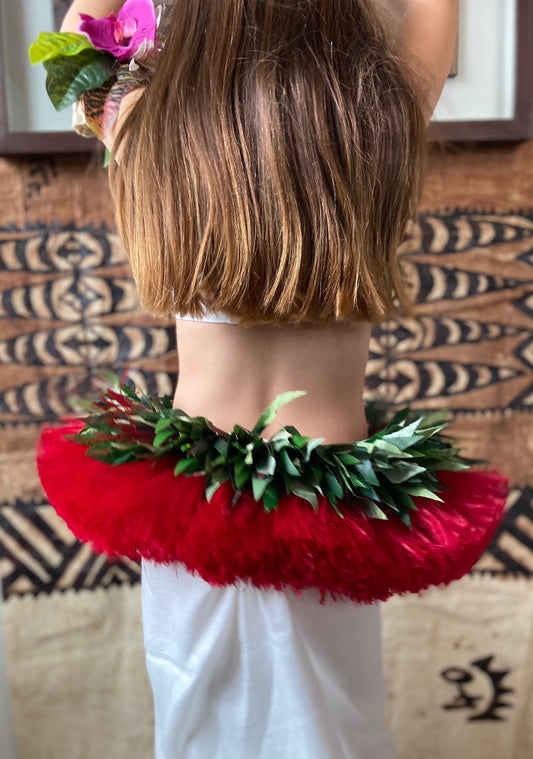 Layered Half Hip Hei Plum Silk Ti Leaf & Hau Performance Quality Reversible Belt Ori Tahiti Hula Kahiko Polynesian Dance Beach Wedding
