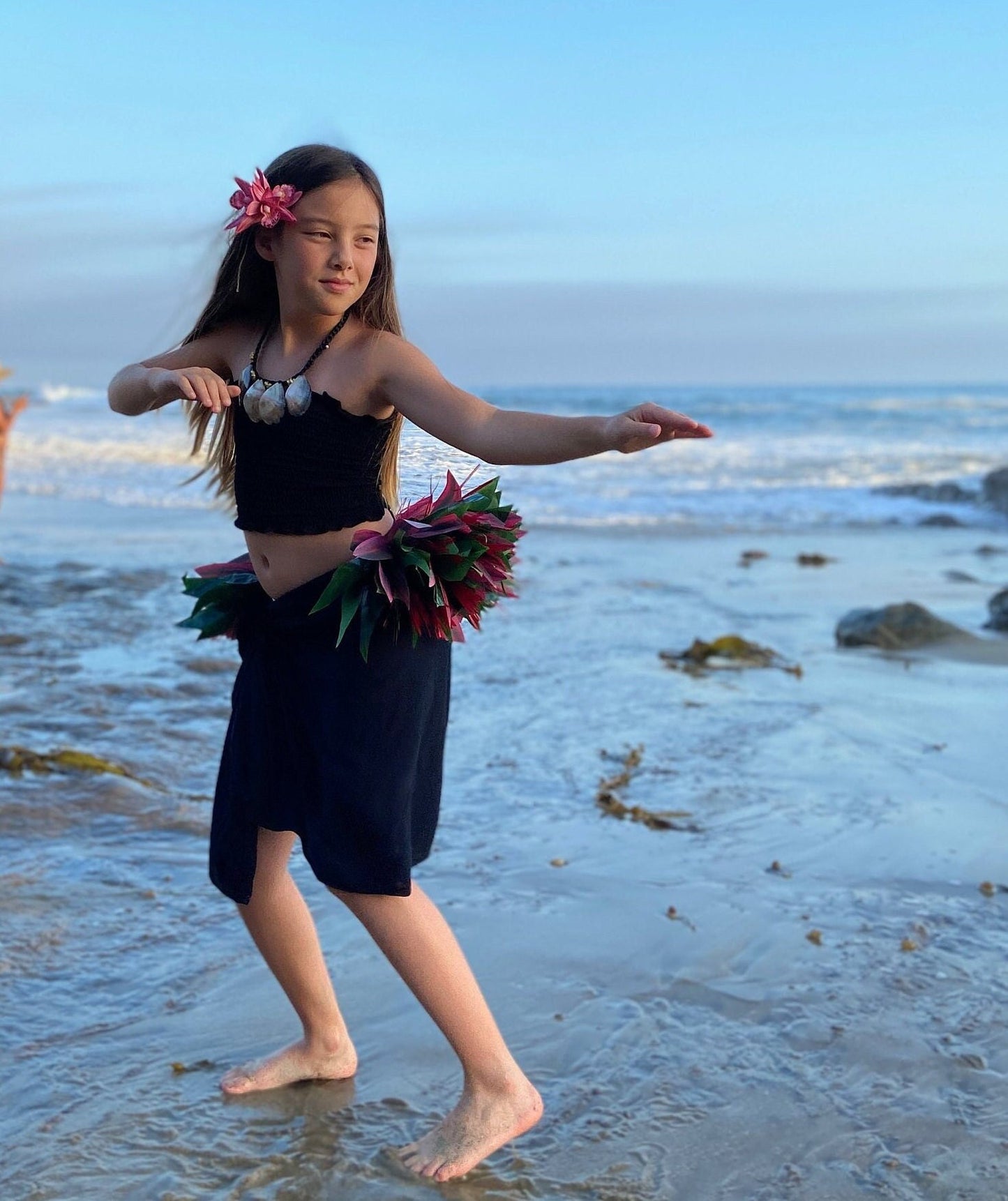 Keiki Half Hip Hei Plum Silk Ti Leaf Tamārii Performance Quality Competition Grade Reversible Belt Ori Tahiti Polynesian Dance Photoshoots