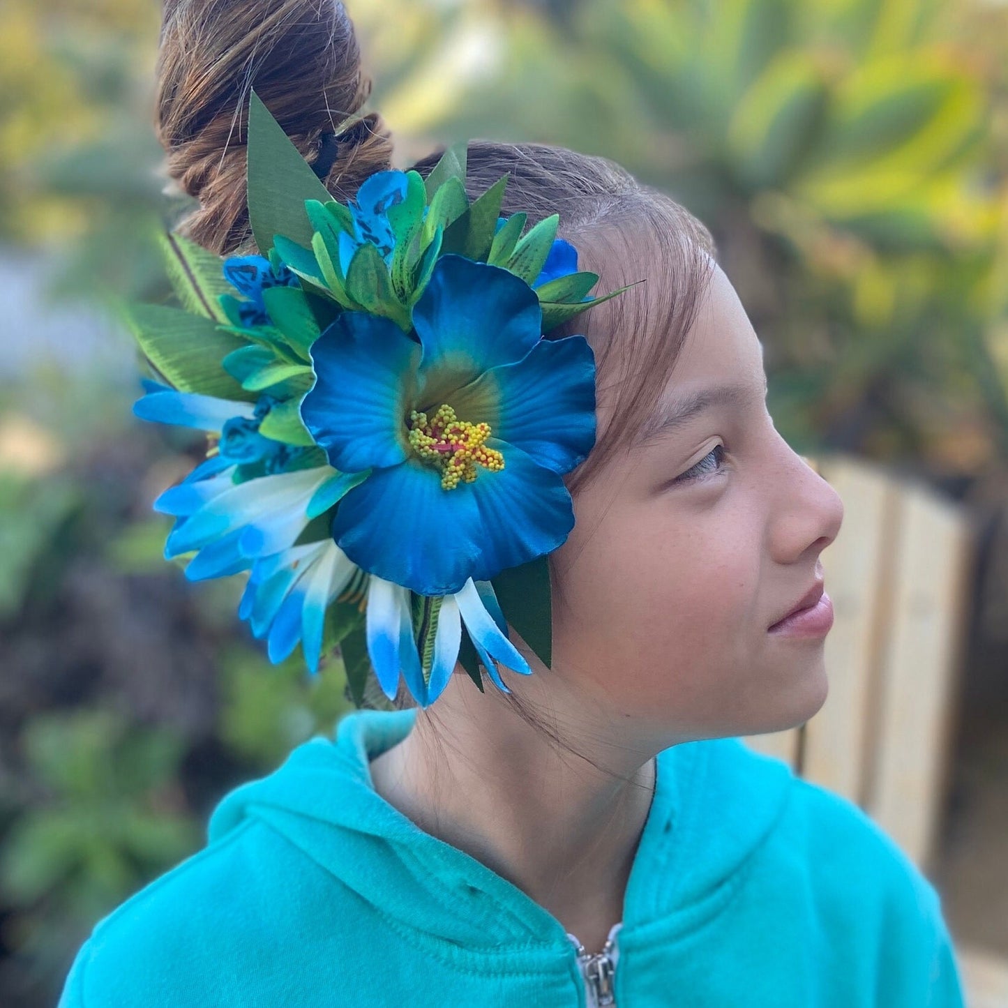 Hawaiian Flower Hair Clip Tahitian Costume Accessories Moonlight Hibiscus Artificial Ti Leaf Tropical Hairpin for Aparima Ahuroa Otea Solo