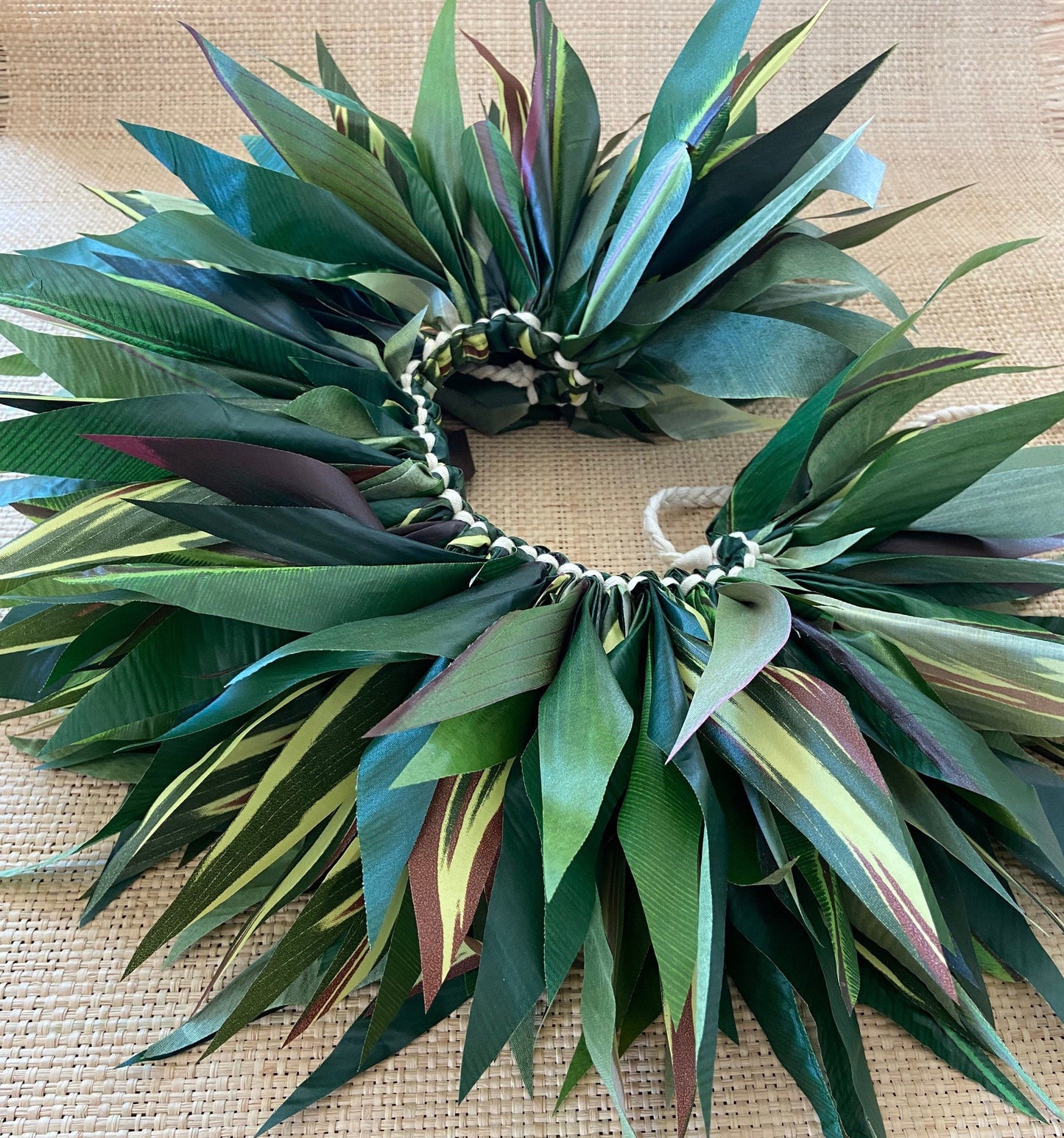 Long Silk Ti Leaf Hip Hei Extra Full Premium Braided Hip Belt Ti & Variegated Leaves Ori Tahiti, Hula Kahiko, Polynesian Dance