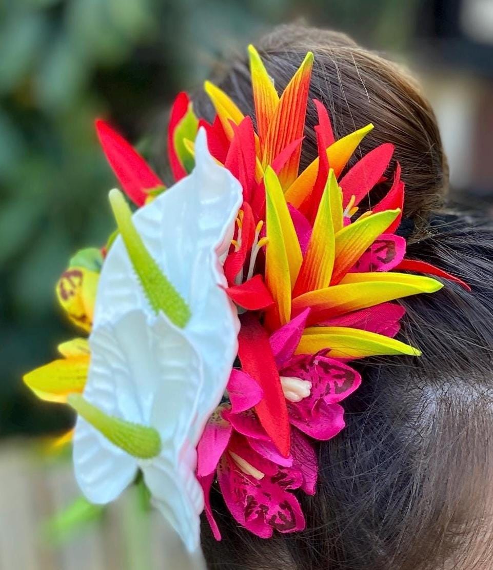 Hawaiian Anthurium Heliconia Orchid Tropical Wedding Graduation Hair Clip Tahitian Statement Piece Bridal Honeymoon Engagement Photoshoot