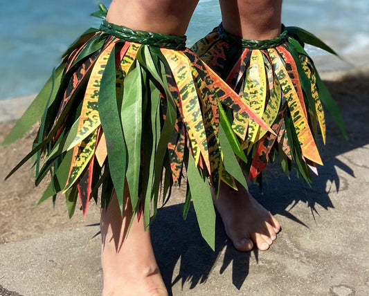 Silk Croton & Artificial Silk Ti Leaf Warrior Tauvae na Kane Premium Grade Polynesian Leg Wrappings