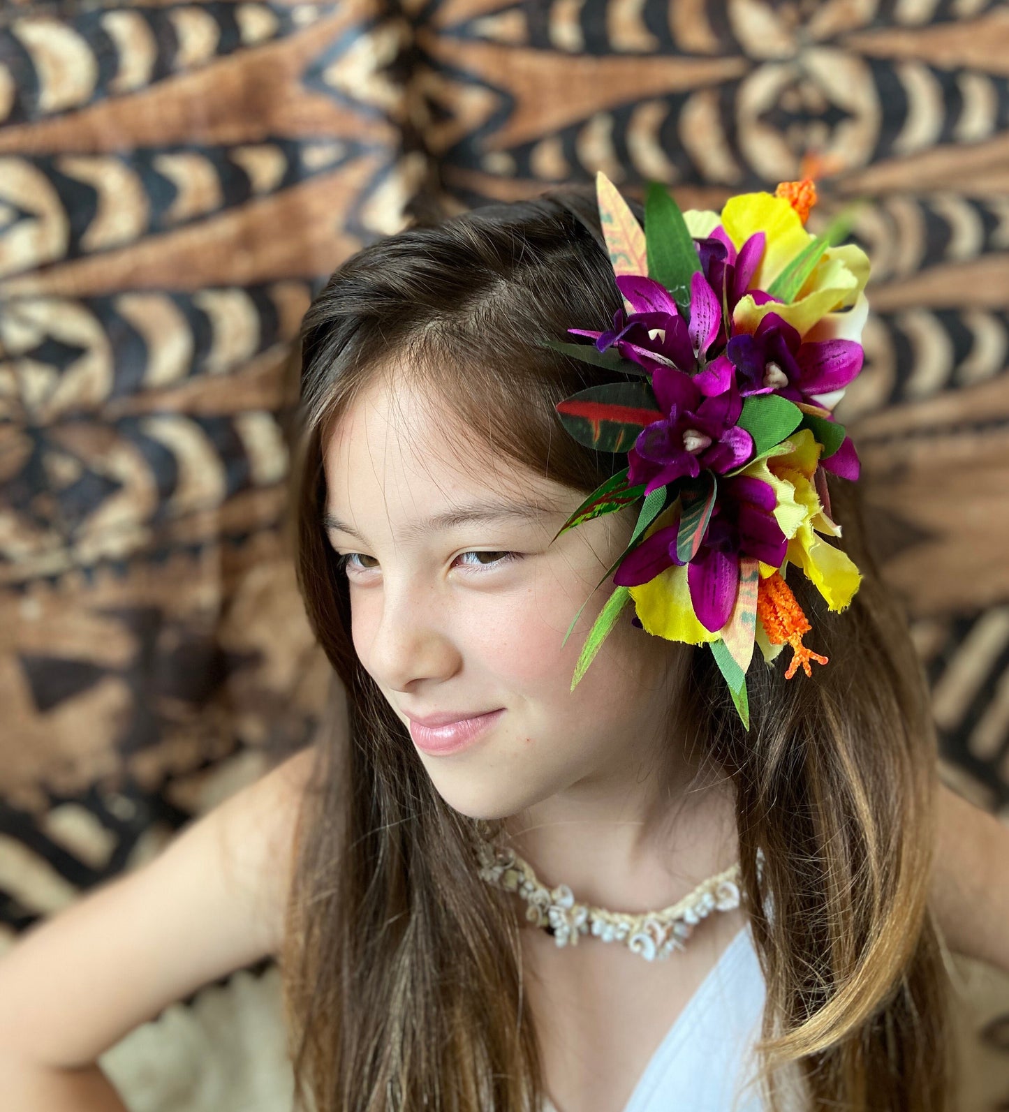 Hawaiian Flower Hair Clip Tahitian Costume Accessories Orchids & Heliconia Artificial Ti Leaf Tropical Hair Pin